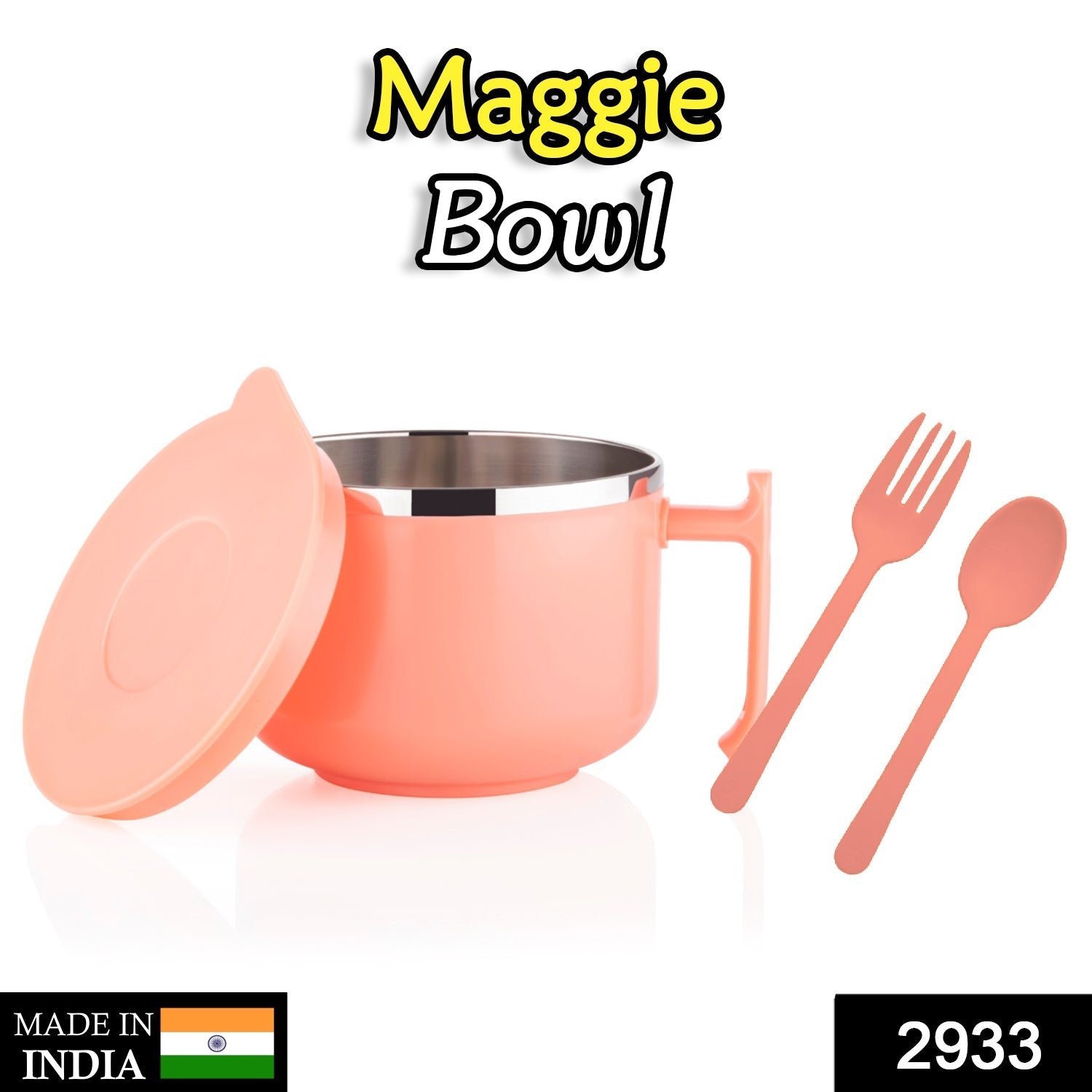 2933 Maggie Bowl with Lid and Handle, Soup Bowls for Easy Perfect Breakfast Cereals, Fruits, Ramen, Beverages, Essentials, Dishwasher Safe Double Layer DeoDap
