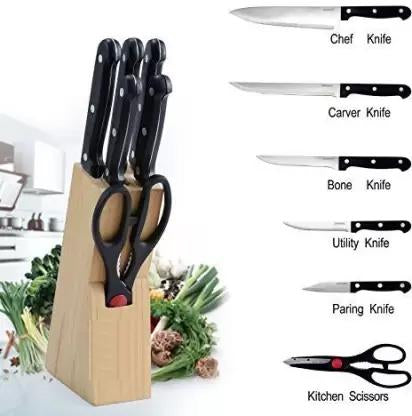 102 Kitchen Knife Set with Wooden Block and Scissors (5 pcs, Black) Your Brand
