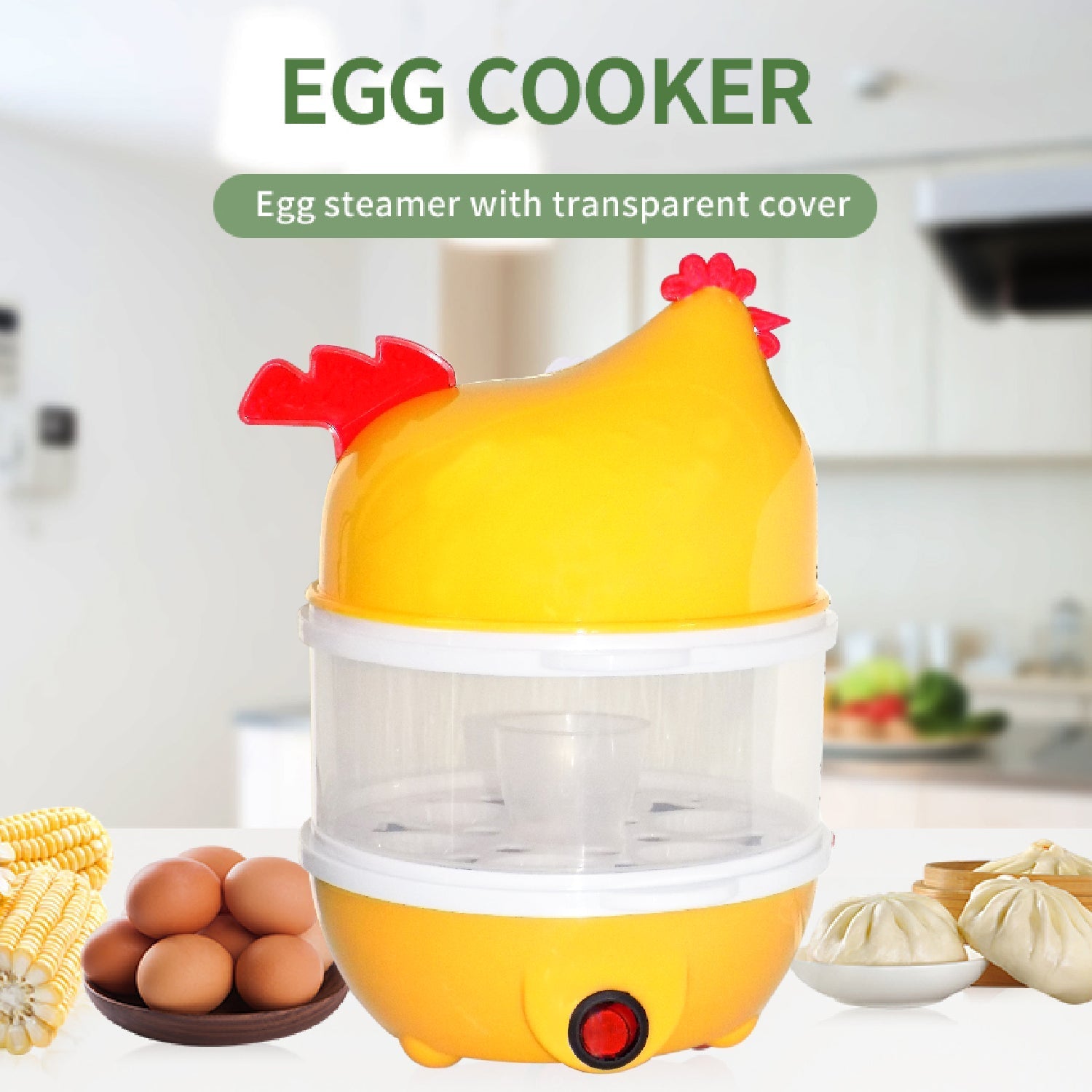 2443 Hen Shape Egg Boiler Home Machine with Tray DeoDap