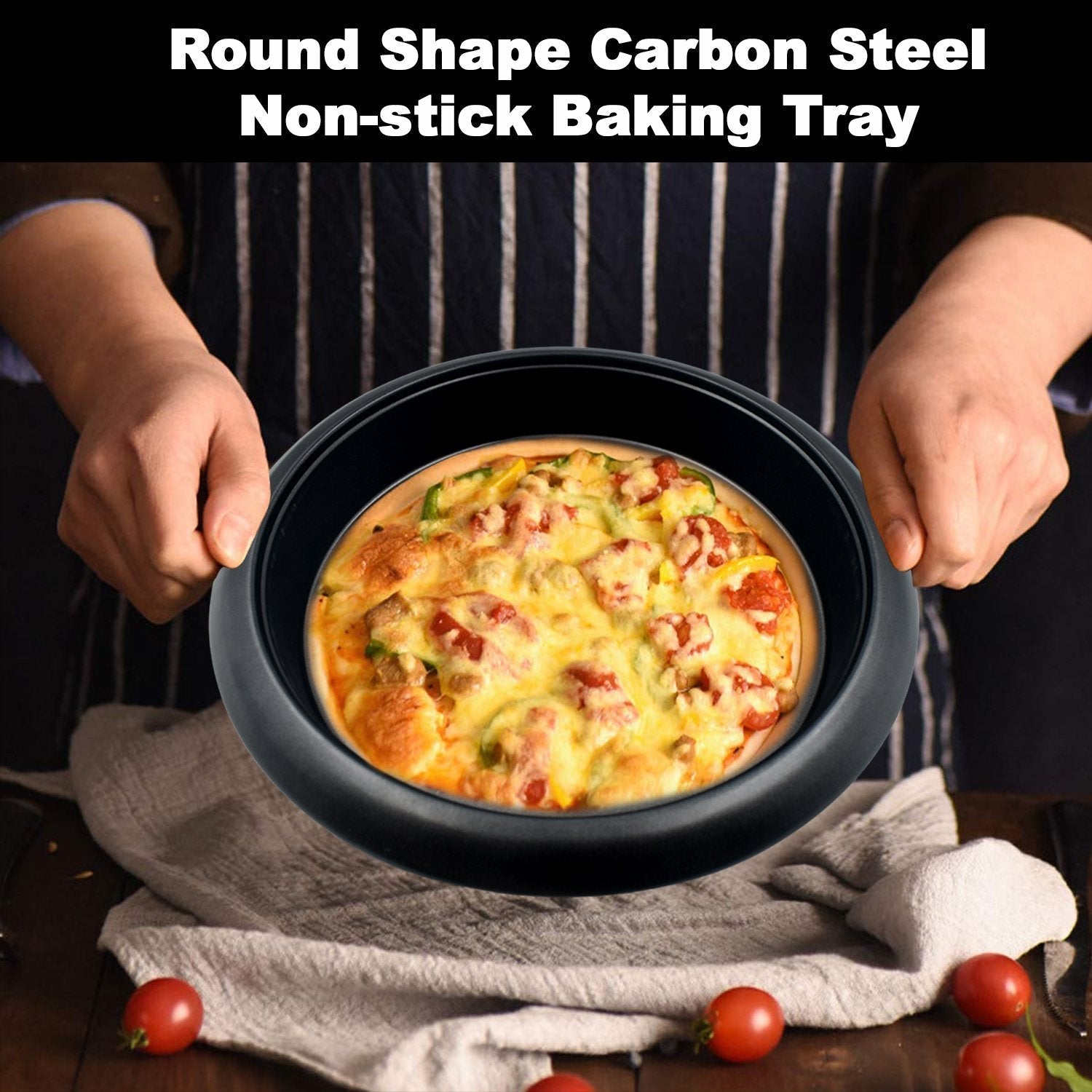 7034 Round Shape Carbon Steel Non-stick Baking Tray (11 Inch) DeoDap