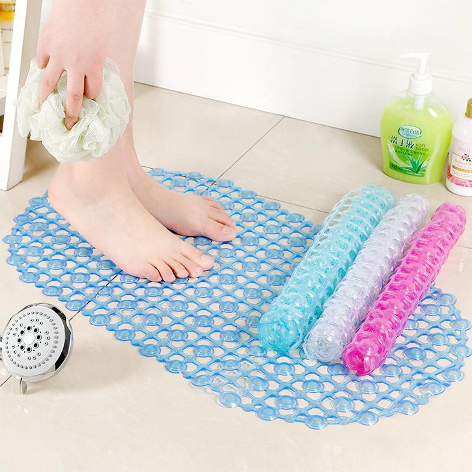 4933 Nonslip Soft Rubber Bath Mat for Bathtub and Shower, Anti Slip Bacterial Anti Bacterial Machine Washable PVC Bath Mat DeoDap