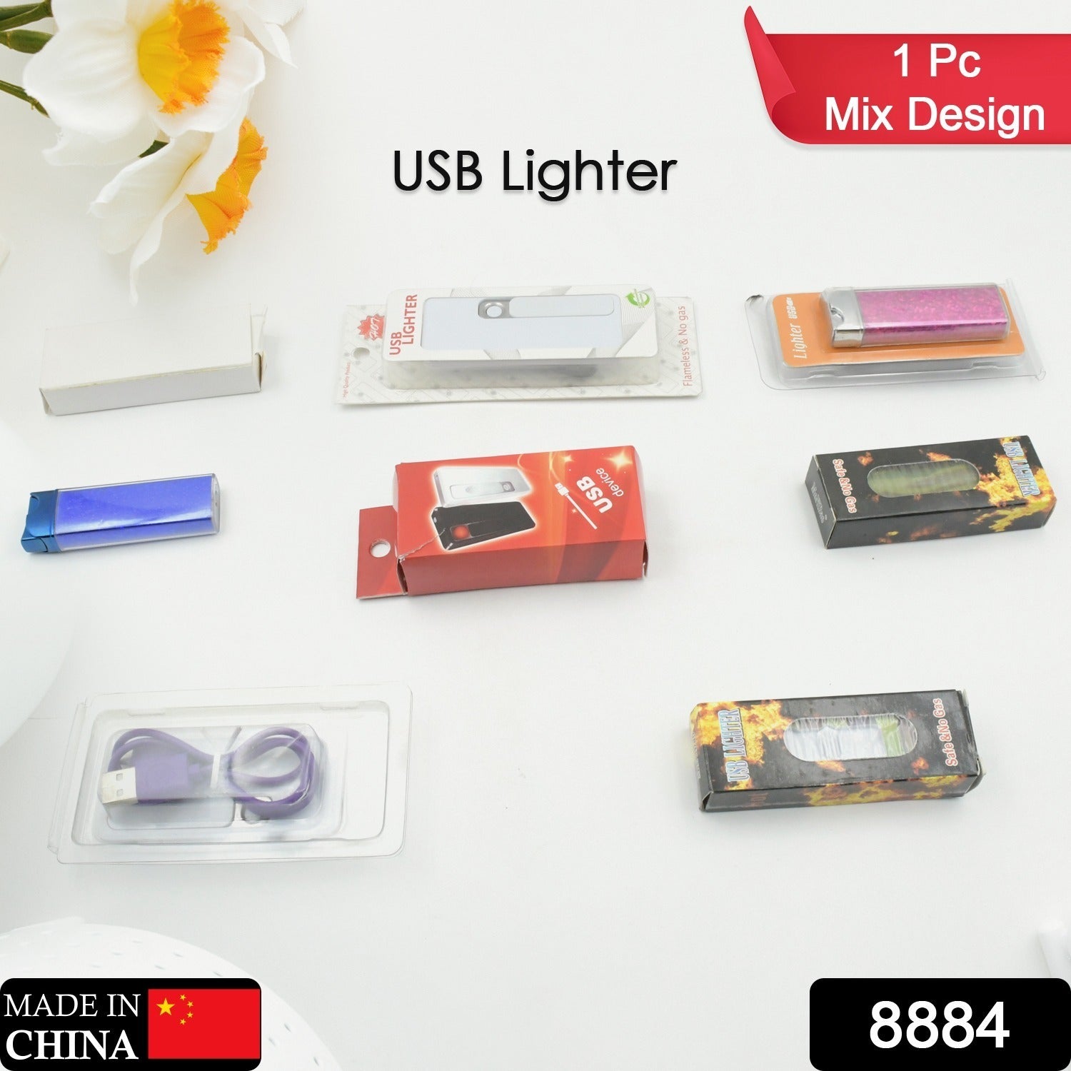 8884 Stylish Electric USB Lighter for Men & Women, Regular Cigarettes Portable USB Rechargeable Flameless, Coil Slim Cigarette Lighter with Charging Cable, Windproof E lighter, Lighter for Smoking (1 Pc Mix Deisign & Color )