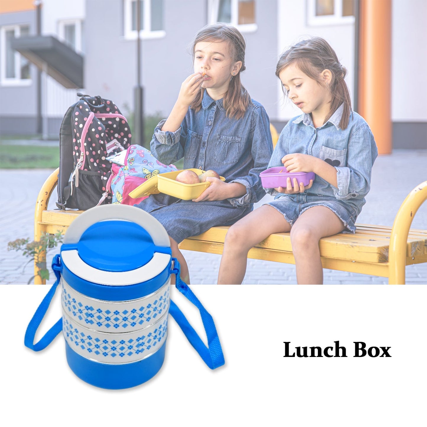 2493 3 layer Adjustable Insulated Tiffin Set of 1, Blue 3 Containers Lunch Box DeoDap