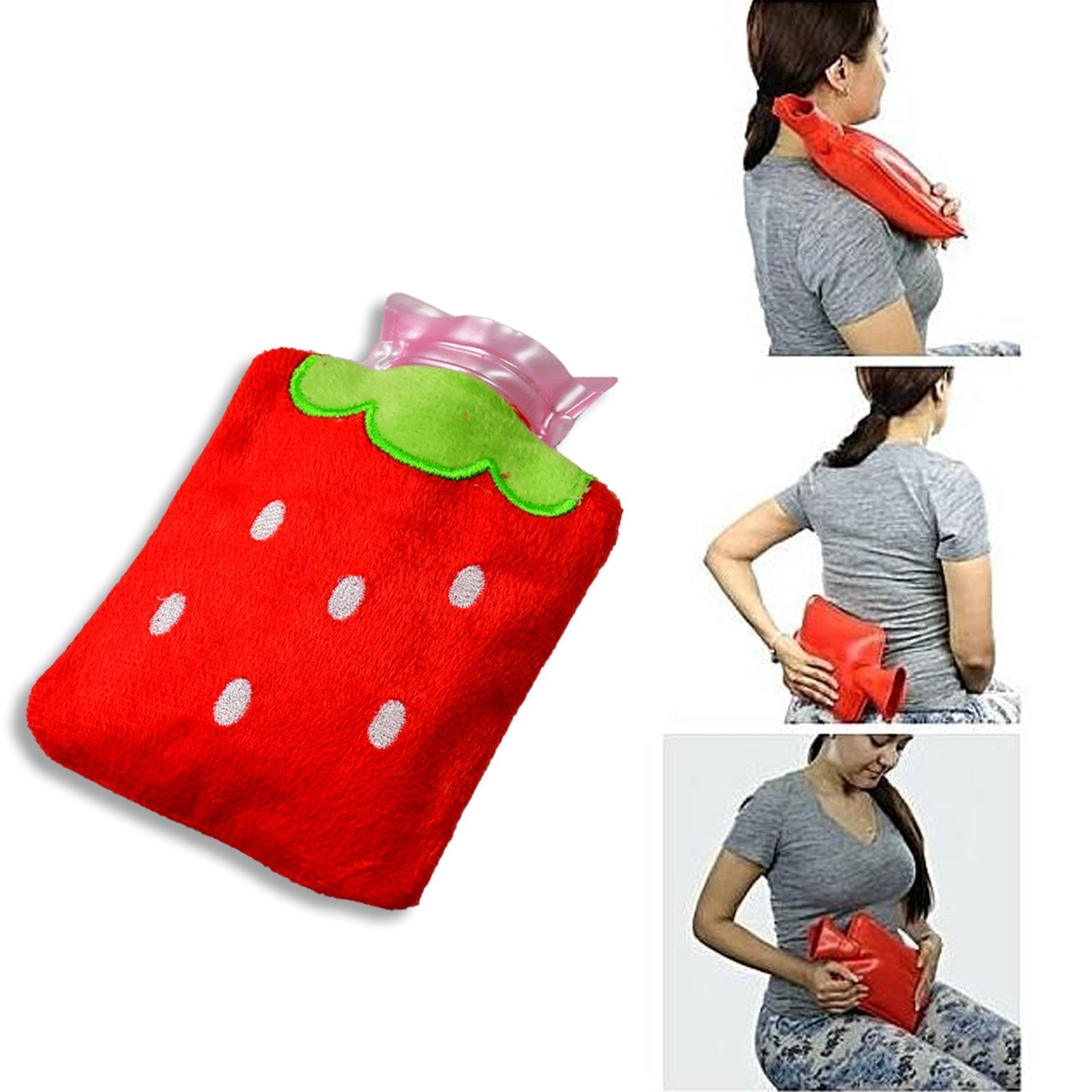 6516 Strawberry small Hot Water Bag with Cover for Pain Relief, Neck, Shoulder Pain and Hand, Feet Warmer, Menstrual Cramps. DeoDap