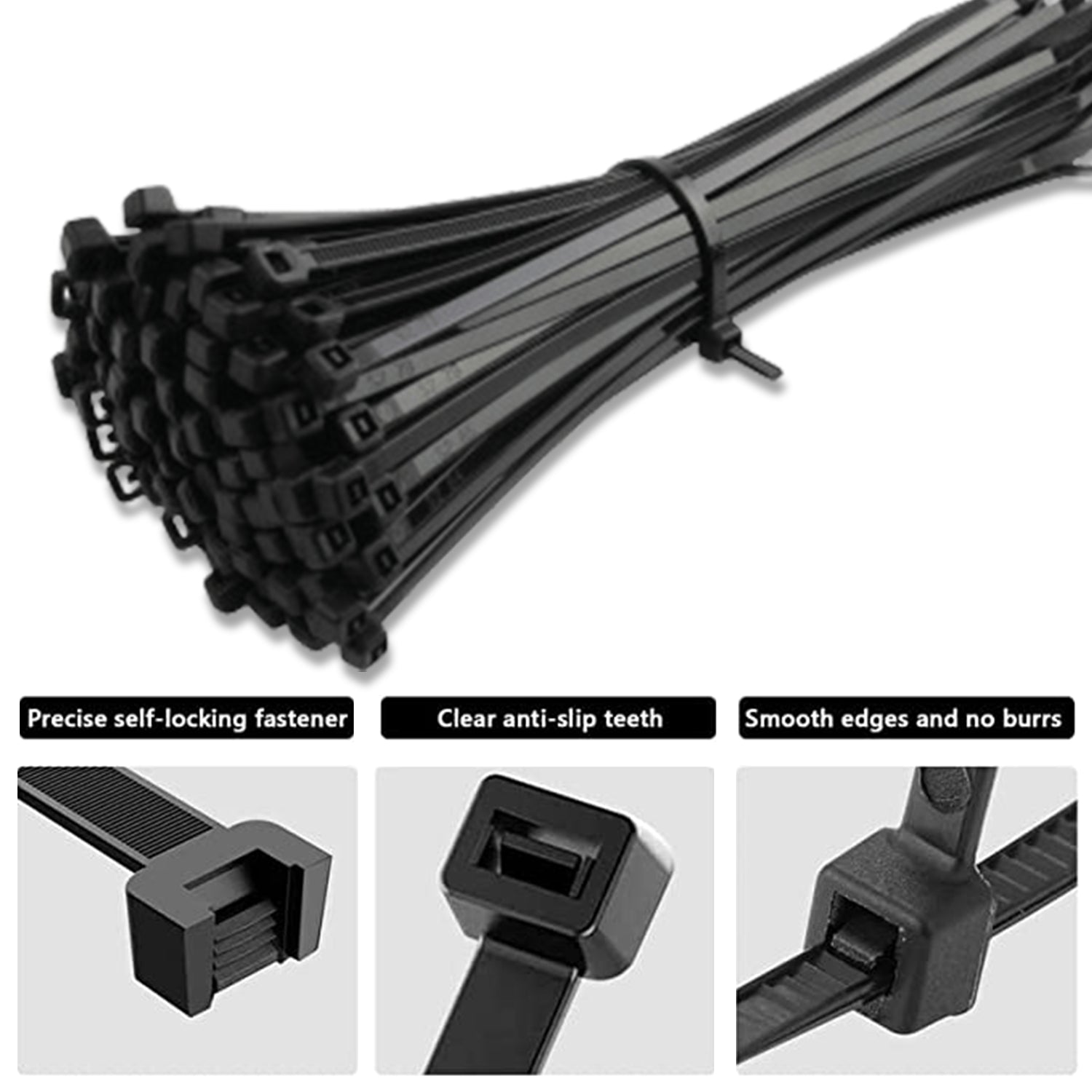 3140 8Inch Nylon Self Locking Cable Ties, Heavy Duty Strong Zip Wire Tie. Pack of 100 - Black. DeoDap