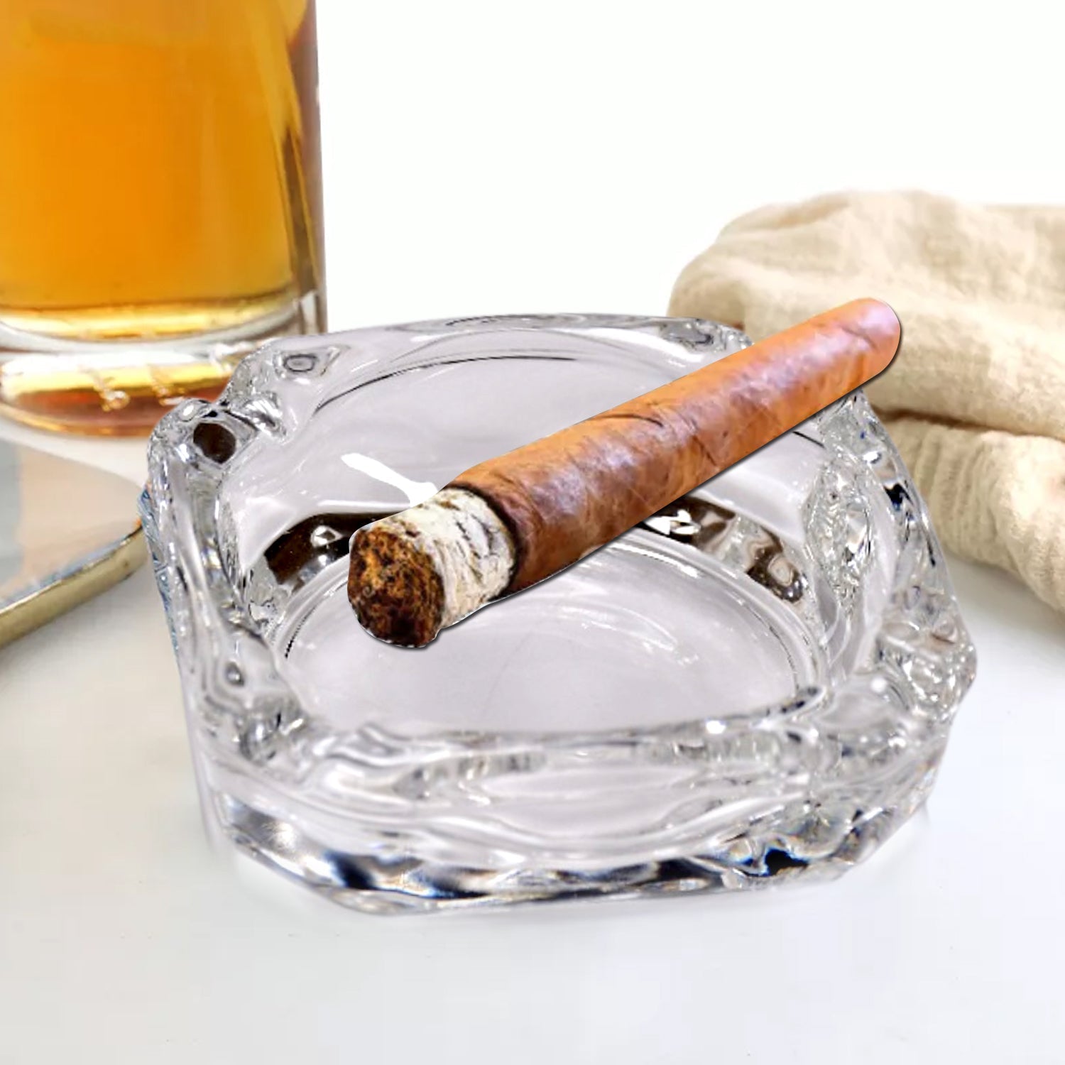 4064 Glass Brunswick Crystal Quality Cigar Cigarette Ashtray Round Tabletop for Home Office Indoor Outdoor Home Decor DeoDap