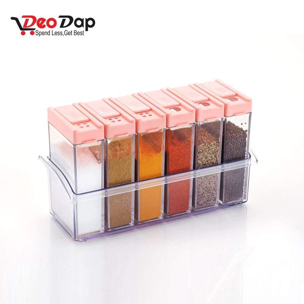 122 Plastic Spice Jars (6 pcs, 14x22x8cm, Multicolour) DeoDap