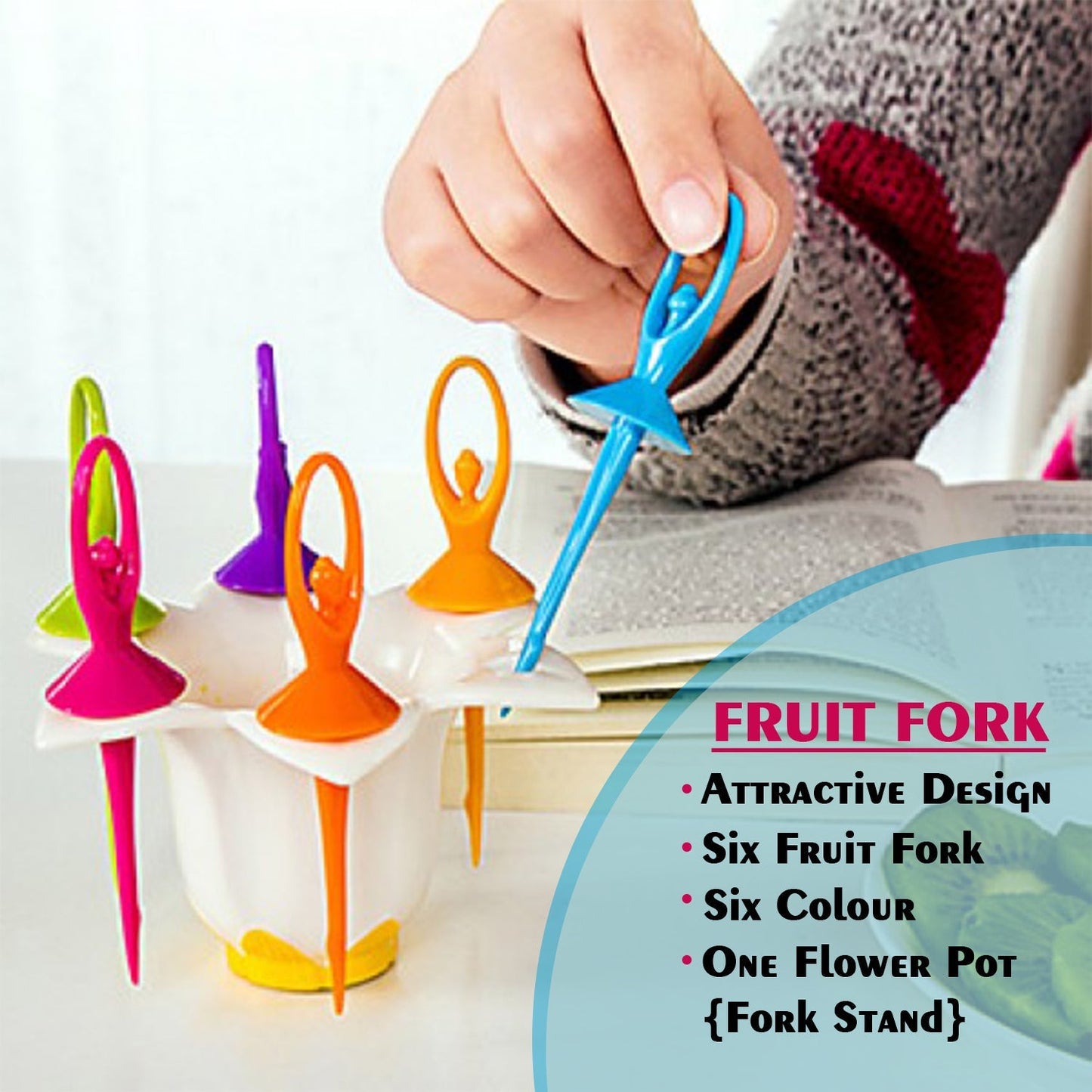2046 Dancing Doll Fruit Fork Cutlery Set with Stand Set of 6. DeoDap