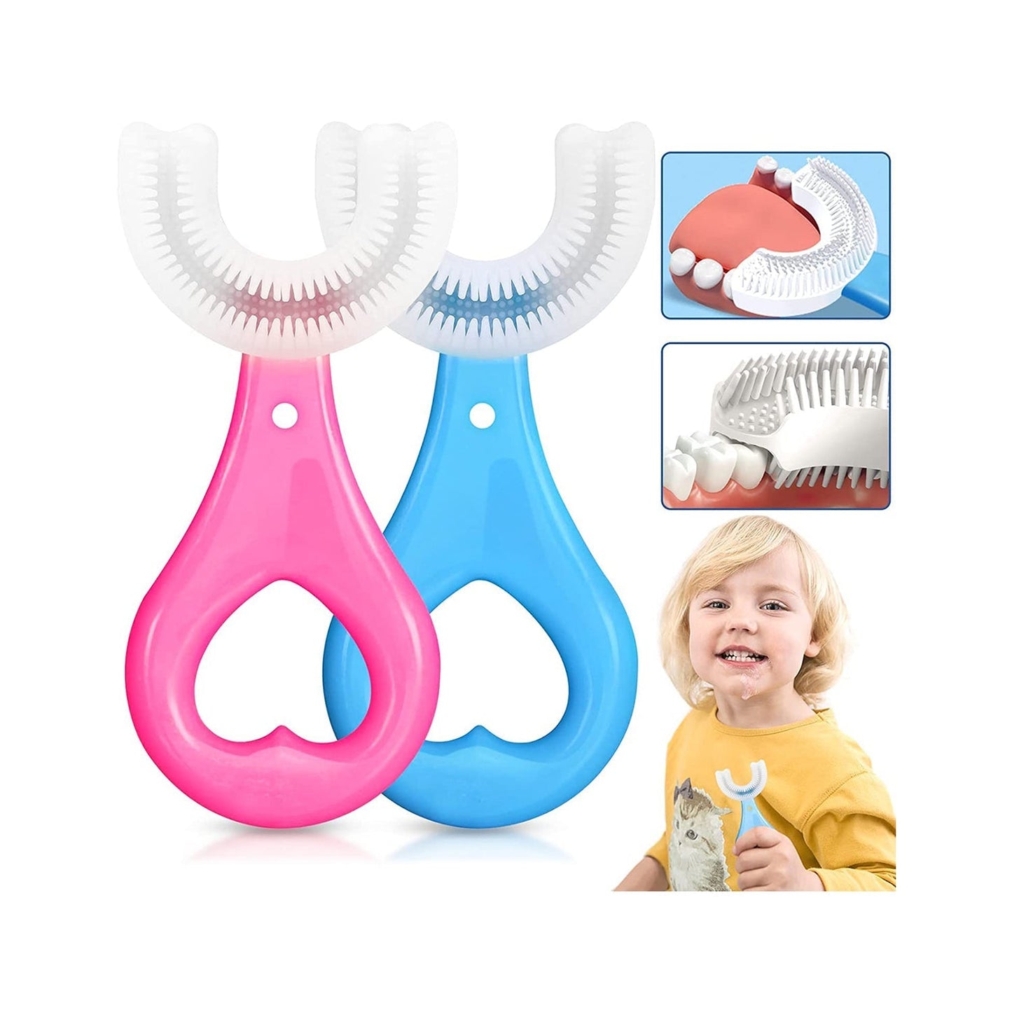 4002 U Shaped Toothbrush for Kids, 2-6 Years Kids Baby Infant Toothbrush, Food Grade Ultra Soft Silicone Brush Head DeoDap