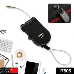 17506 Multifunctional cable lock with number code for travel, sports Etc. Retractable Wire Lock,Wire Black Shell Combination Password.