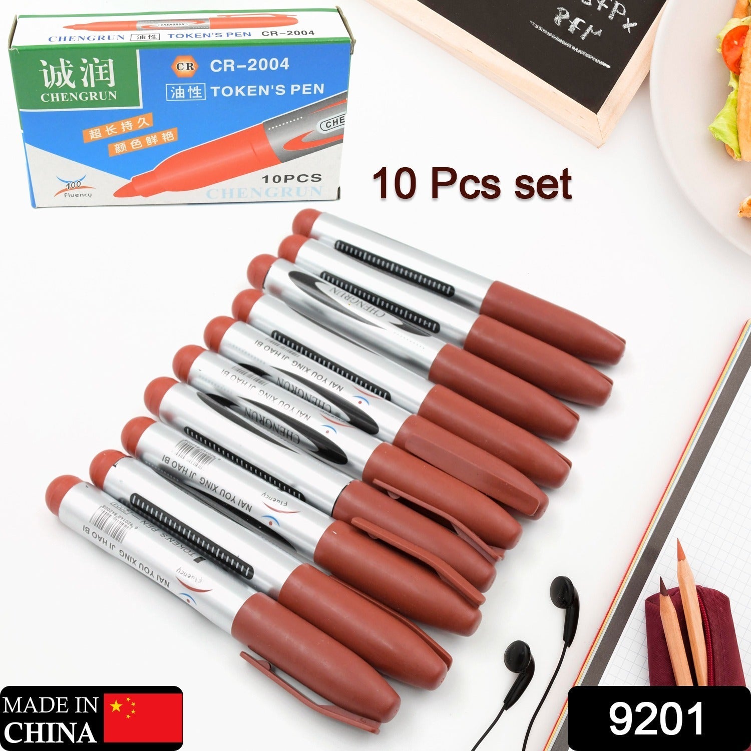 9201 10Pc Marron Marker and pen used in studies and teaching white boards in schools and institutes for students (10 Pc Set)