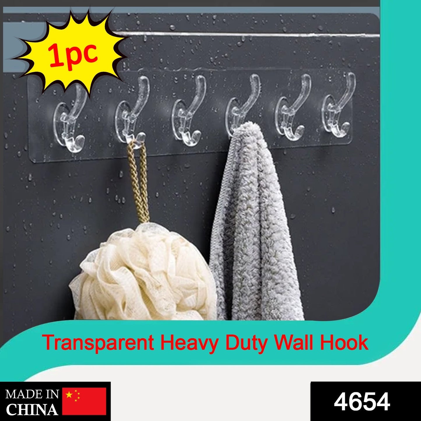 4654 Adhesive Transparent Heavy Duty Wall Hook DeoDap