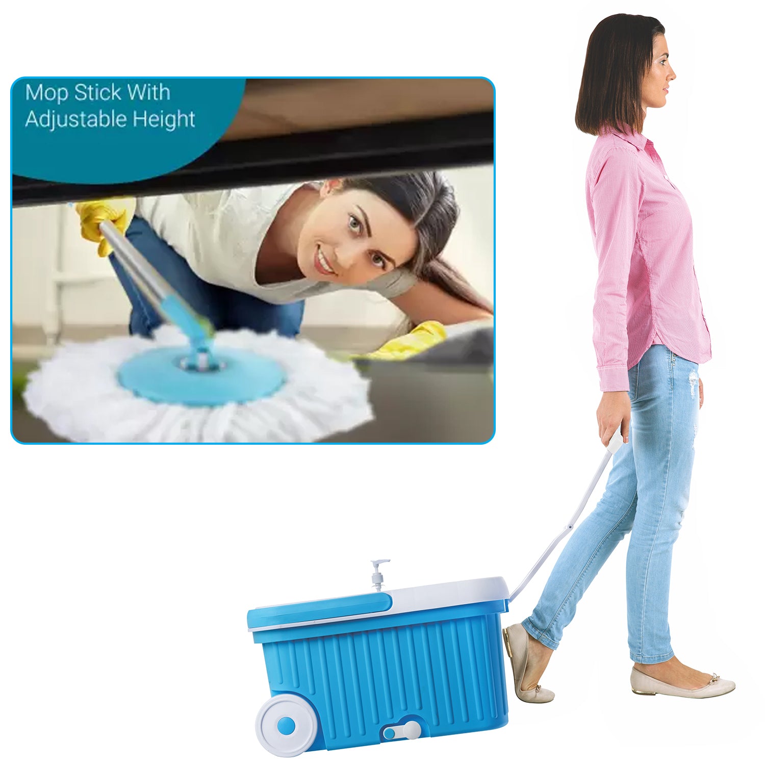 8712 Sporty Plastic Spin Mop with Bigger Wheels and Plastic Auto Fold Handle for 360 Degree Cleaning. DeoDap