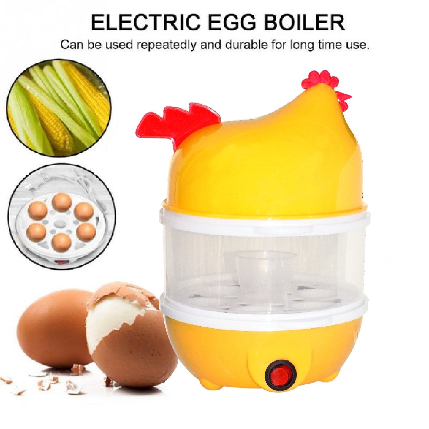 2443 Hen Shape Egg Boiler Home Machine with Tray DeoDap