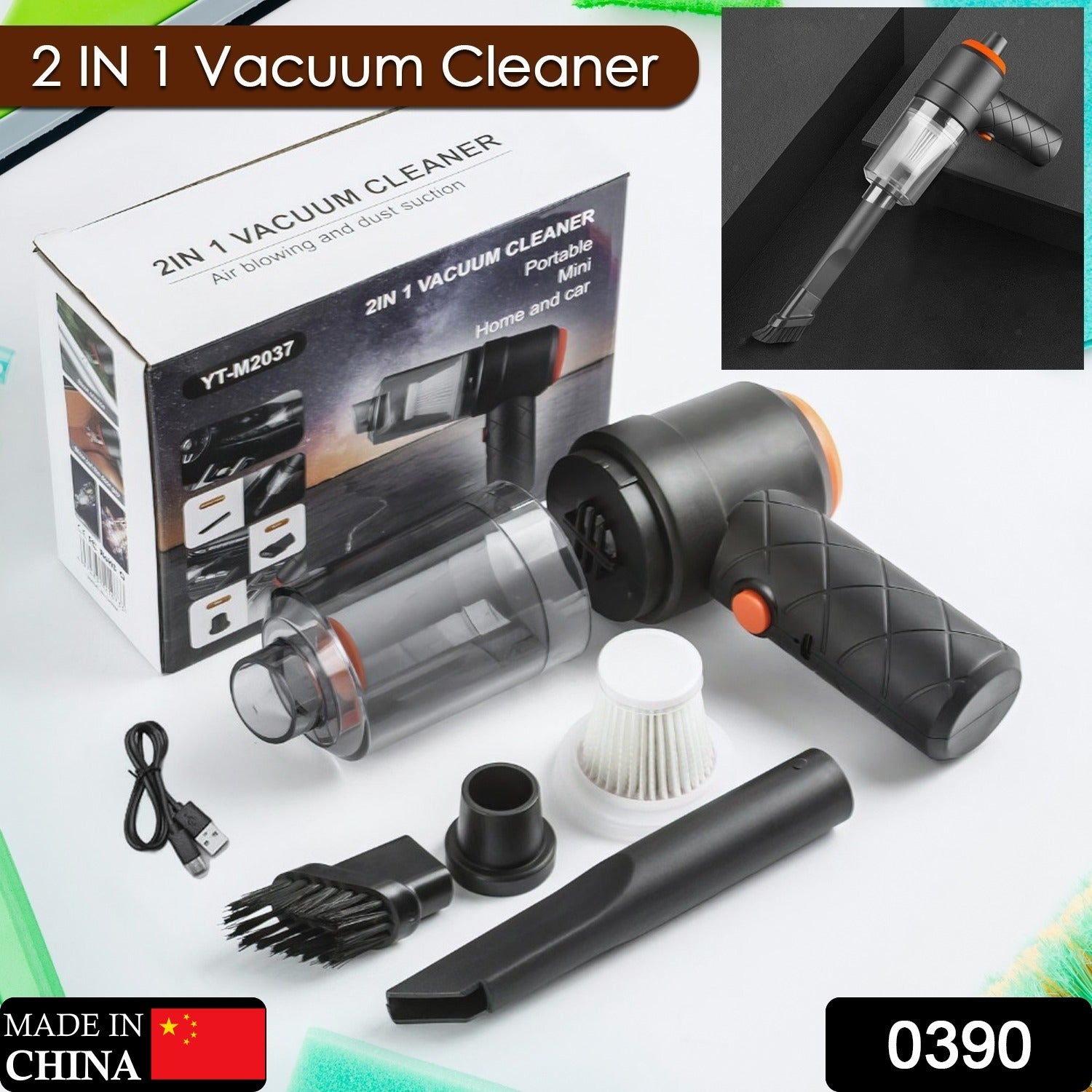0390 Vacuum Cleaner Dust Collection  2 in 1 Car Vacuum Cleaner High-Power Handheld Wireless Vacuum Cleaner Home Car Dual-use Portable USB Rechargeable Mini Car Vacuum for Vehicle, Home and Office