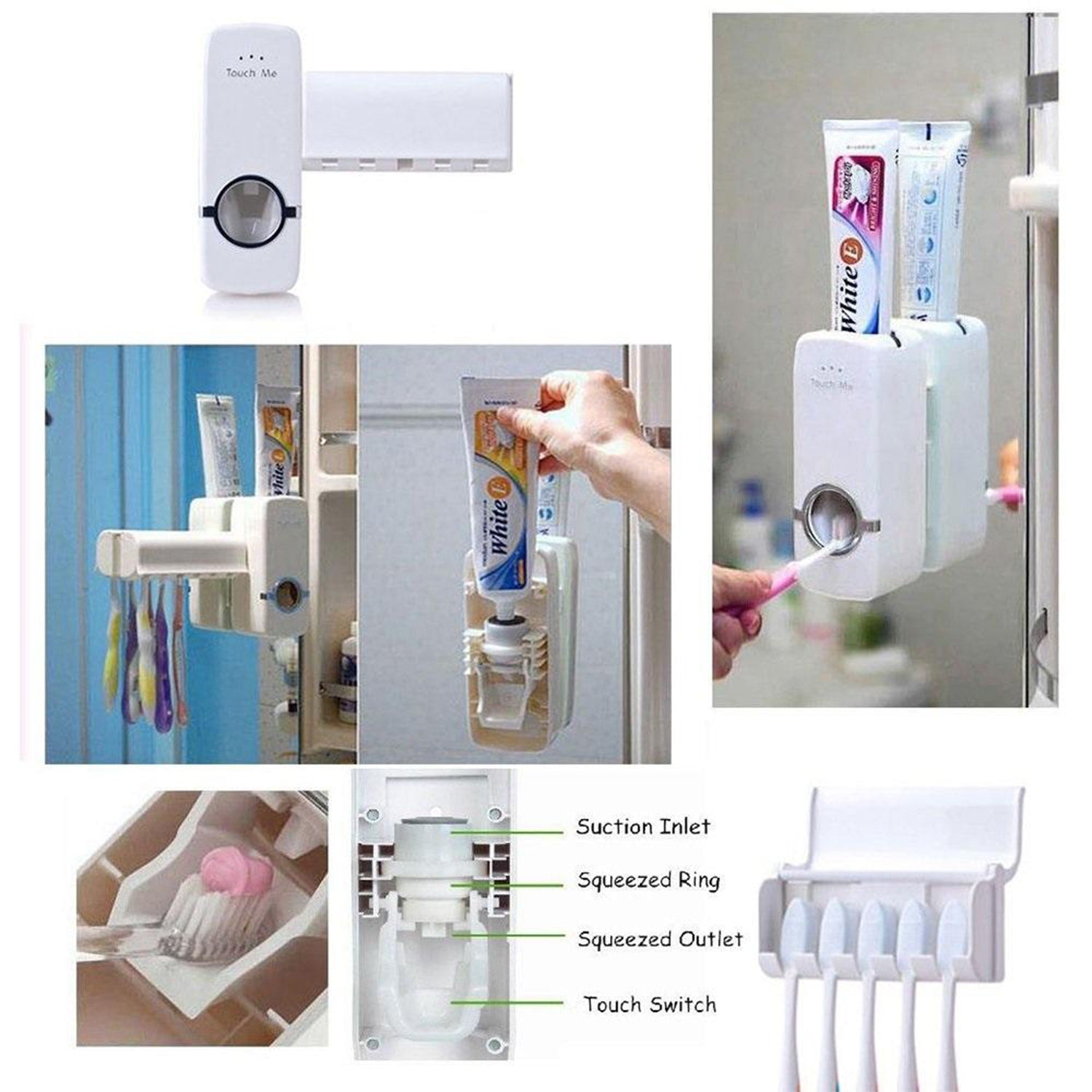 0174A Hands Free Wall Mounted Plastic Dust Proof Automatic Toothpaste Dispenser DeoDap