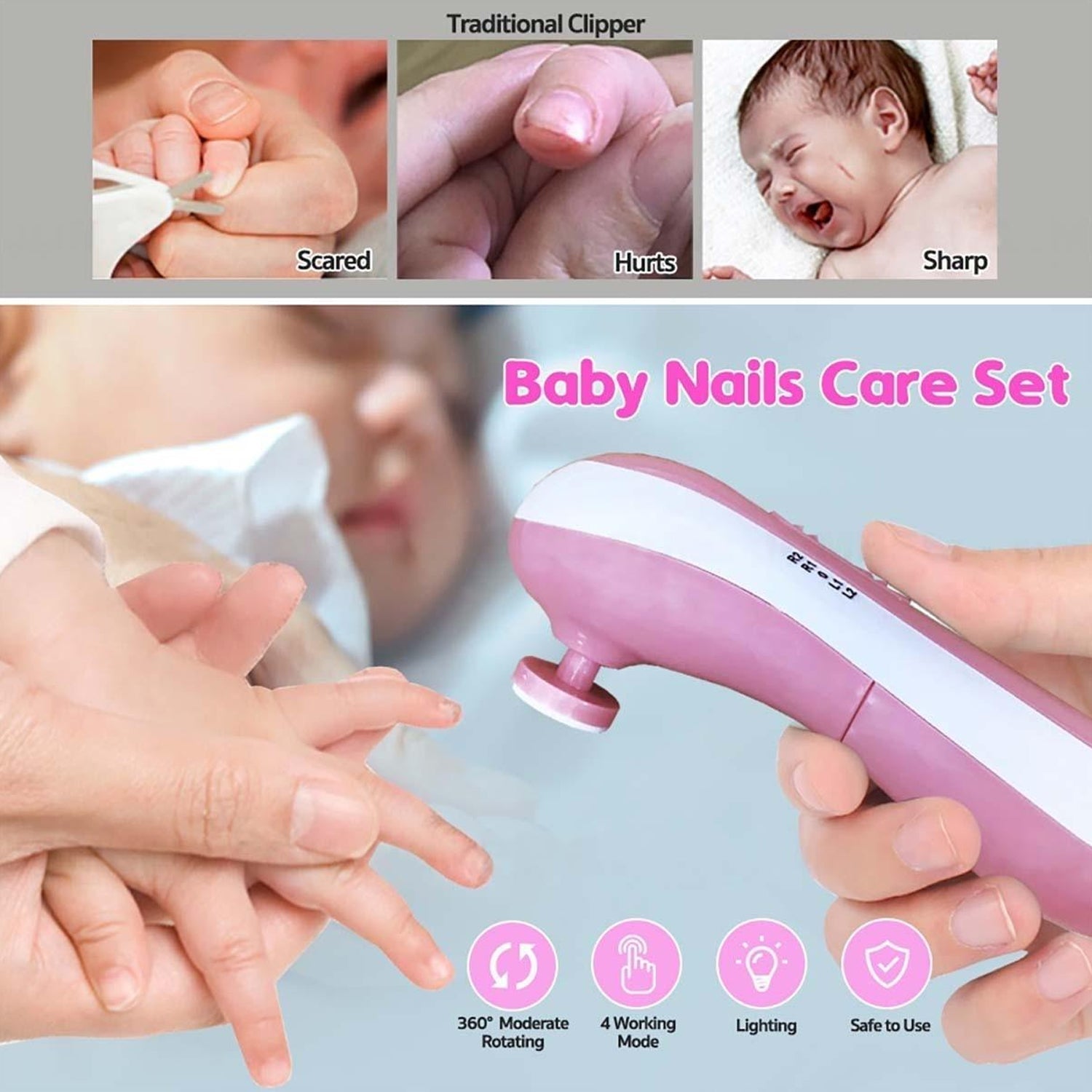 1223 Electric Baby Nail Trimmer with Grinding Heads for Newborn Infant and Toddler DeoDap