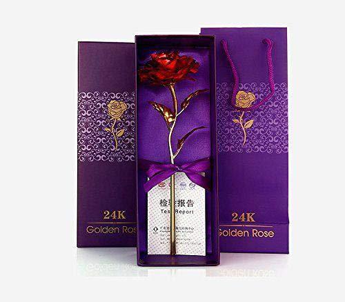 879 24K Artificial Golden Rose/Gold Red Rose with Gift Box (10 inches) DeoDap