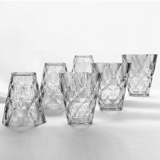 2342 Heavy unbreakable Stylish Diamond look fully Transparent Glasses Set 260ml (6pcs) DeoDap