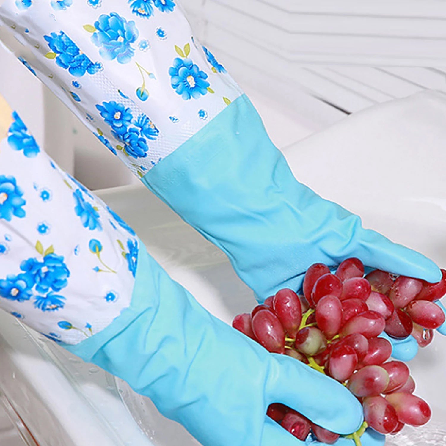 4855 2 Pair Large Blue Gloves For Different Types Of Purposes Like Washing Utensils, Gardening And Cleaning Toilet Etc. DeoDap