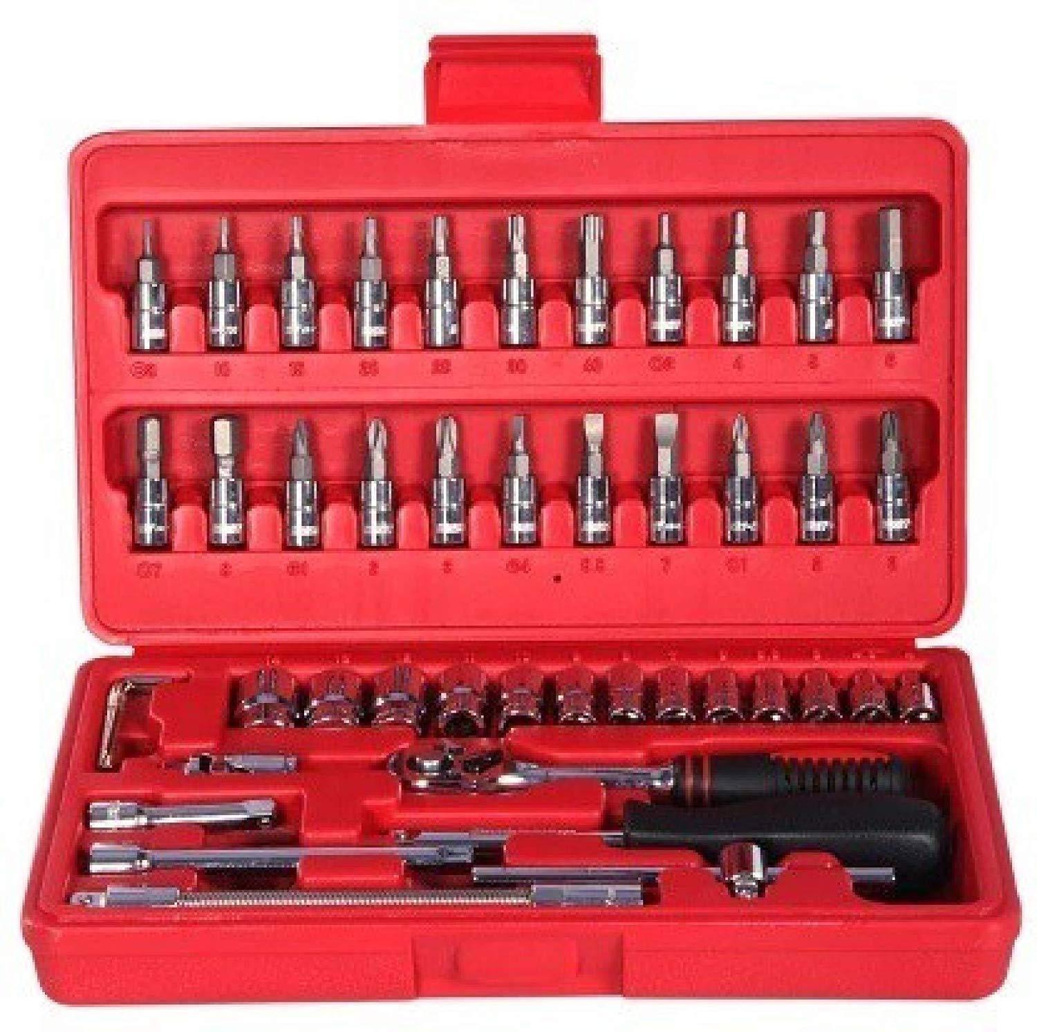 0422 Socket 1/4 Inch Combination Repair Tool Kit (Red, 46 pcs) DeoDap