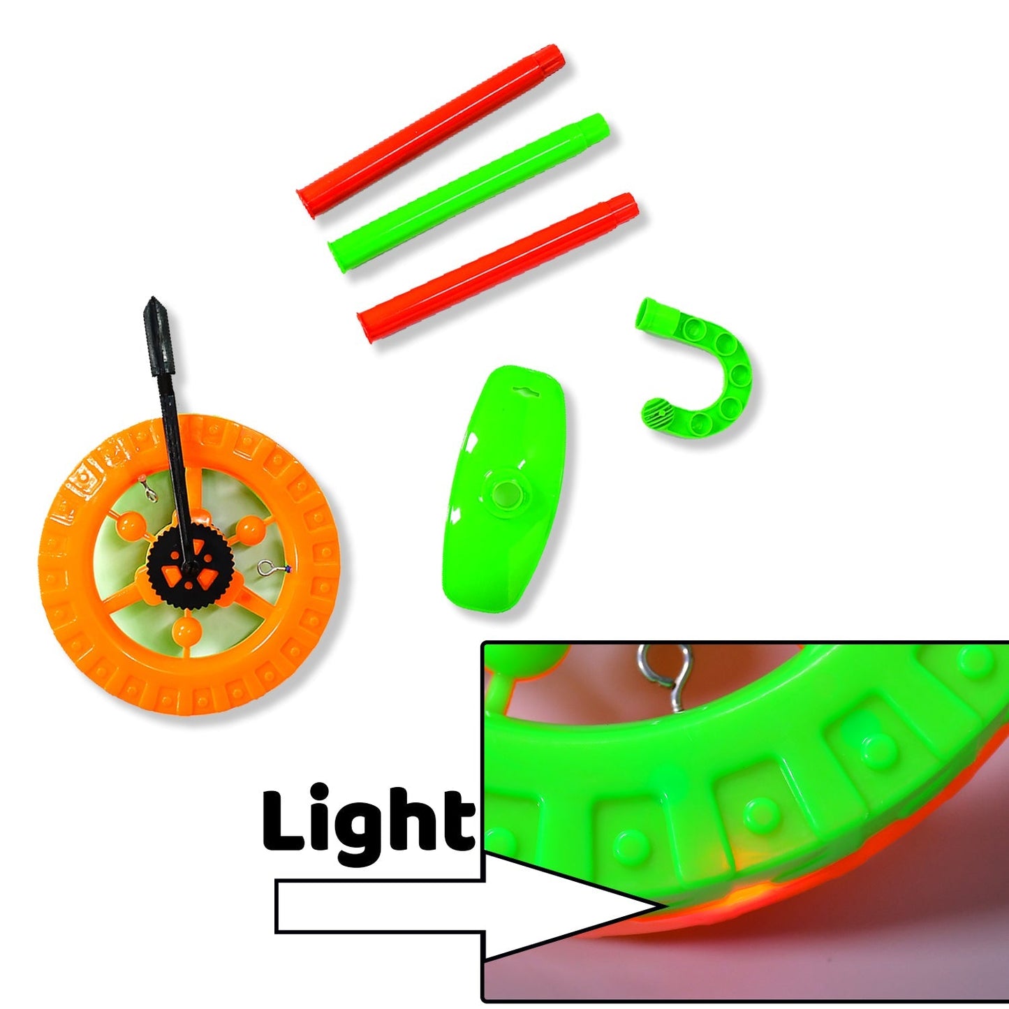 4435 Plastic Single Wheel Push Run toy with handle and two lights on wheel. push toy for Kids. DeoDap