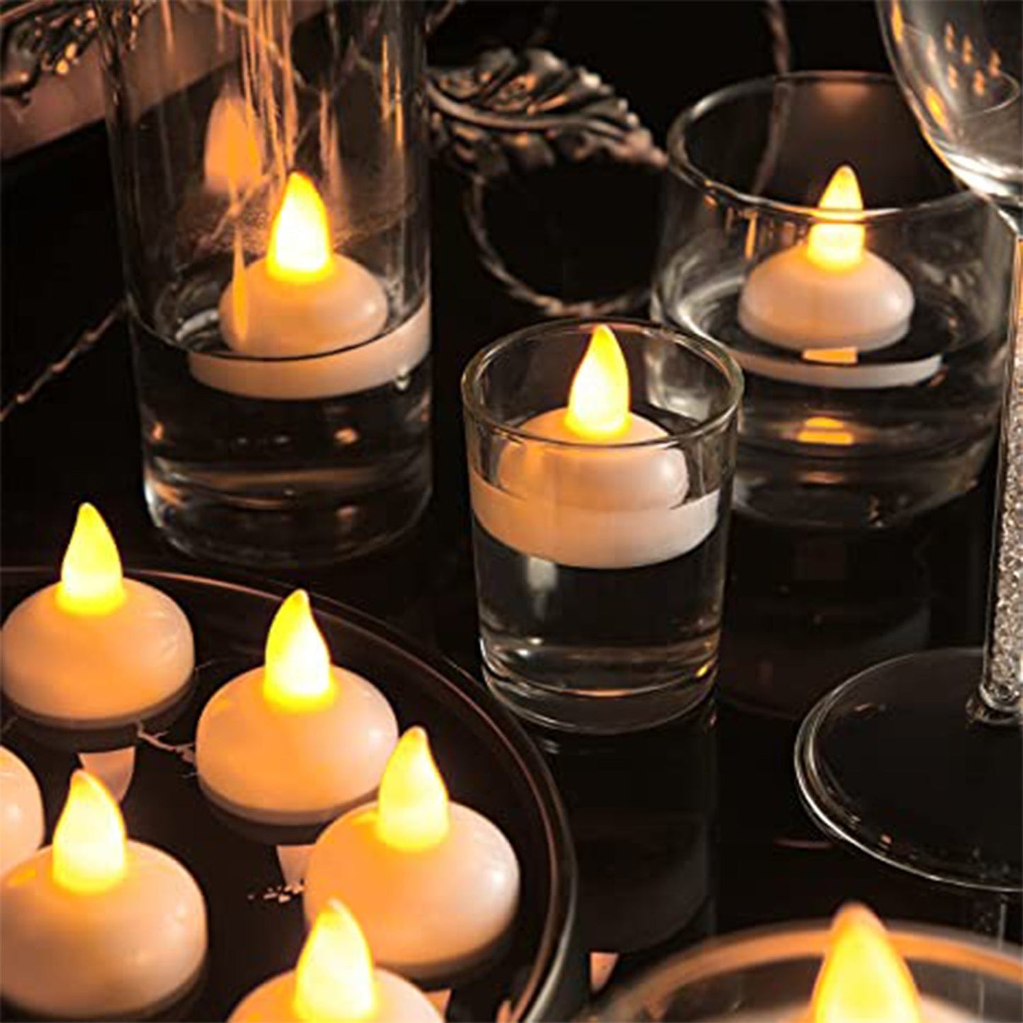 6433 Set of 8Pcs With transparent box. Flameless Floating Candles Battery Operated Tea Lights Tealight Candle - Decorative, Wedding. DeoDap