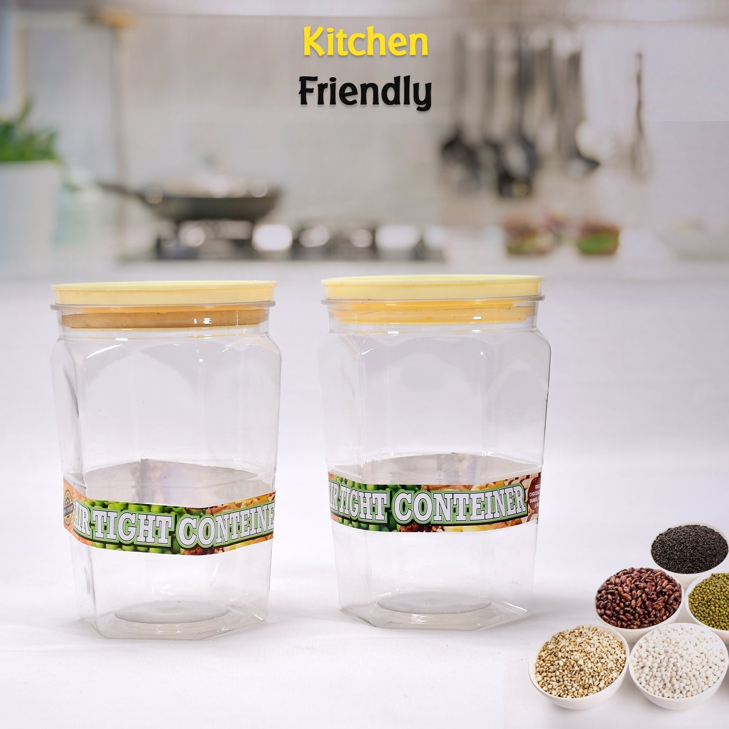 2298 Air Tight Kitchen Storage Container for Rice | Dal | Atta, BPA-Free, Flour | Cereals | Snacks | Stackable | Modular, Round. (Approx - 1100Ml, Set of 2pcs) DeoDap