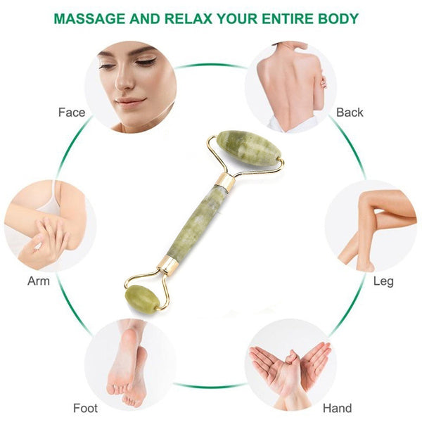1387 Smooth Facial Roller & Massager Natural Massage Jade Stone DeoDap