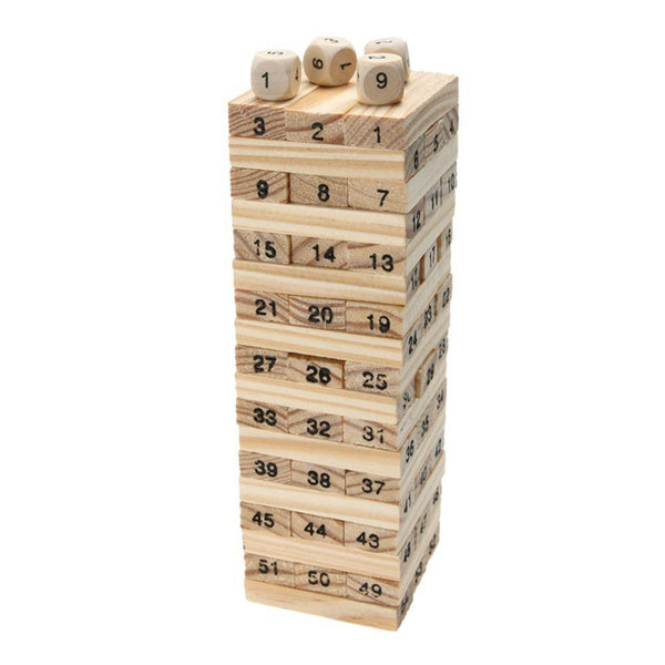 1911 54 Pcs Blocks 4 Dices Wooden Tumbling Stacking Building DeoDap