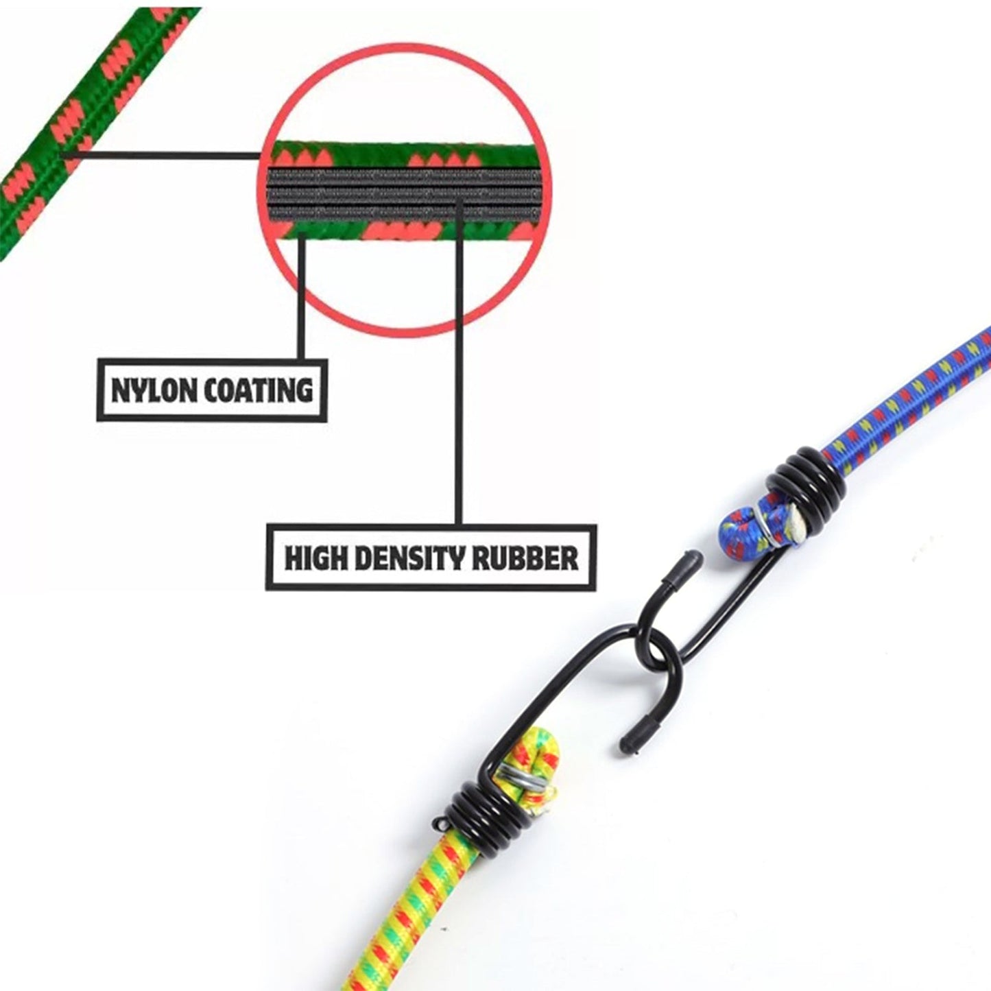 9067 High Strength Elastic Bungee, Shock Cord Cables, Luggage Tying Rope with Hooks DeoDap