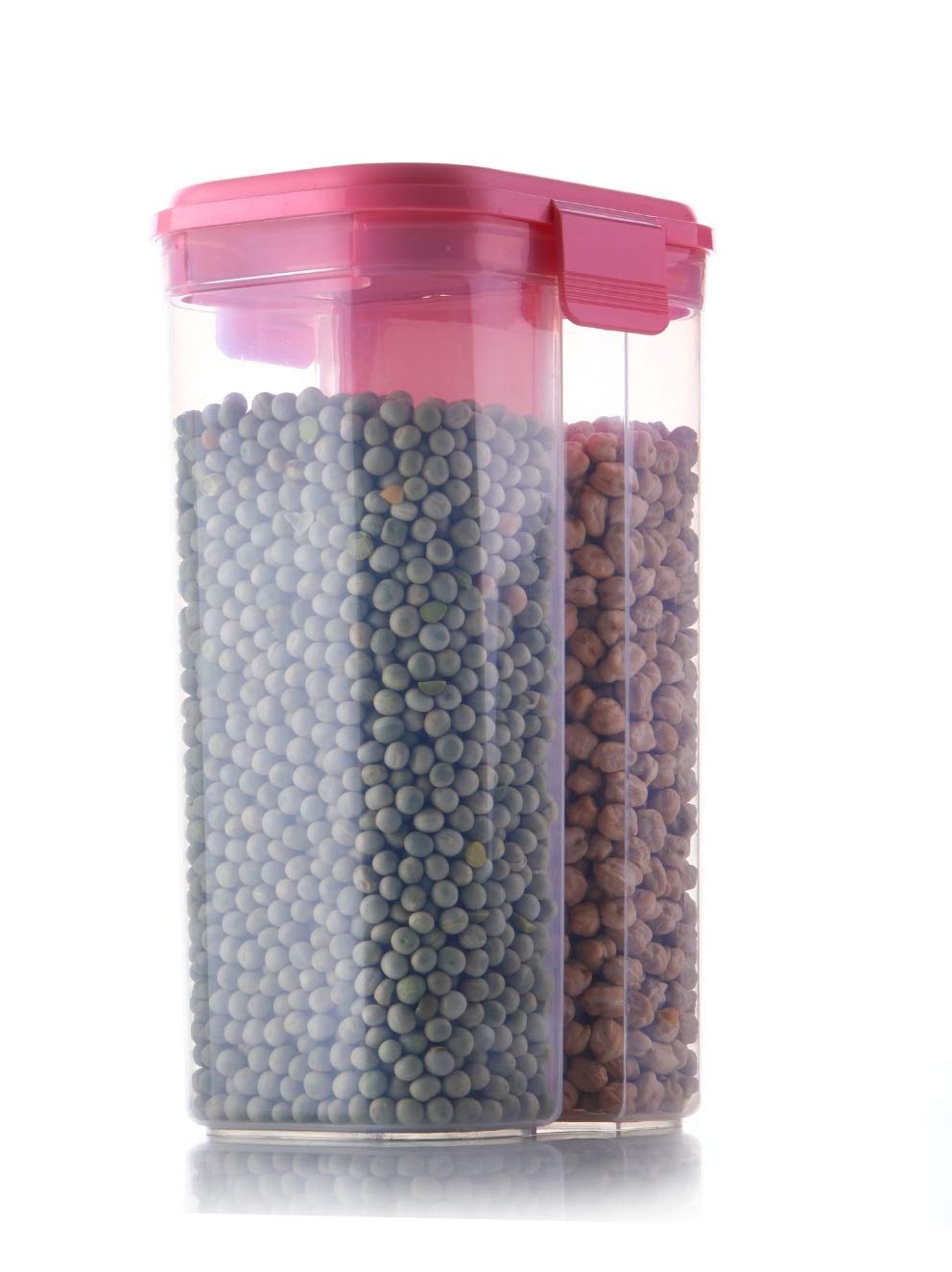 2146 Plastic 2 Sections Air Tight Transparent Food Grain Cereal Storage Container (2 ltr) (With Box) DeoDap