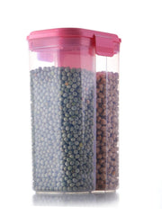 2147 Plastic 2 Sections Air Tight Transparent Food Grain Cereal Storage Container (2 ltr) DeoDap