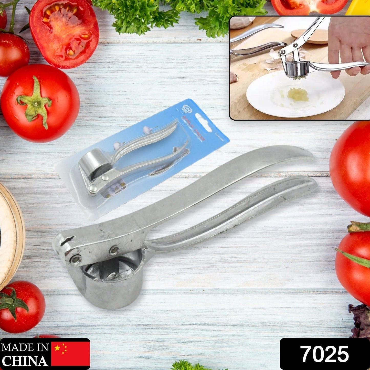 7025 GARLIC PRESS ALL ALUMINUM EASY TO USE WITH LIGHT WEIGHT WITHOUT DIFFICULTY COOKING BAKING, KITCHEN TOOL, DISHWAHER SAFE (1 Pc)