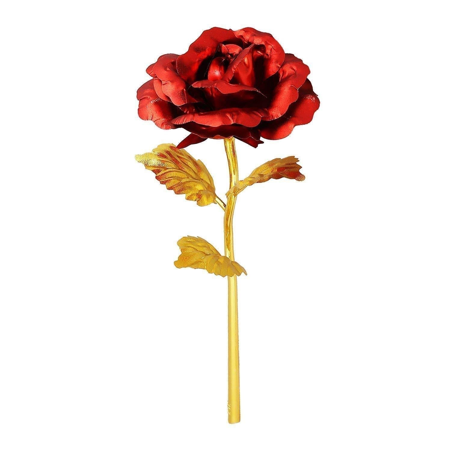 879 24K Artificial Golden Rose/Gold Red Rose with Gift Box (10 inches) DeoDap