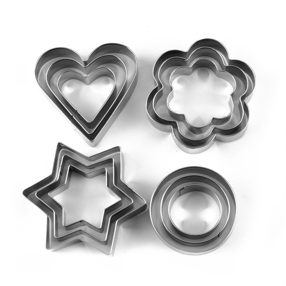 0813 Cookie Cutter Stainless Steel Cookie Cutter with Shape Heart Round Star and Flower (12 Pieces) DeoDap