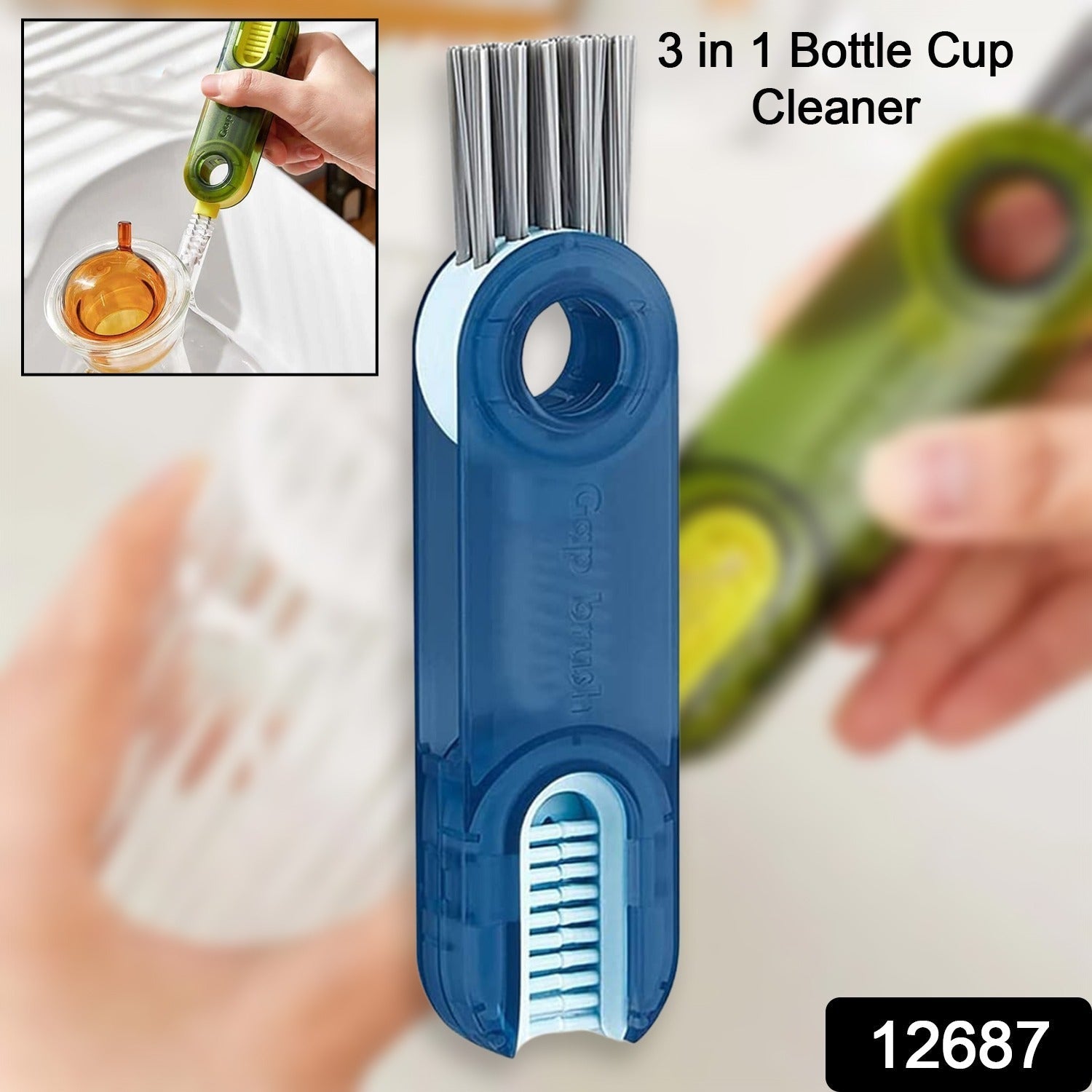 12687 3in1 Multifunctional Cleaning Brush, Bottle Cleaning Brush, Cup Cleaner Brush, for Bottle Cup Cover Lid Home Kitchen Cleaning Tool (1 Pc)