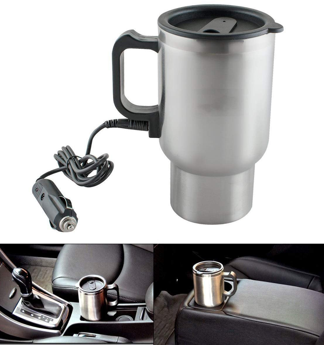 551 -12V Car Charging Electric Kettle Mug (Silver) DeoDap