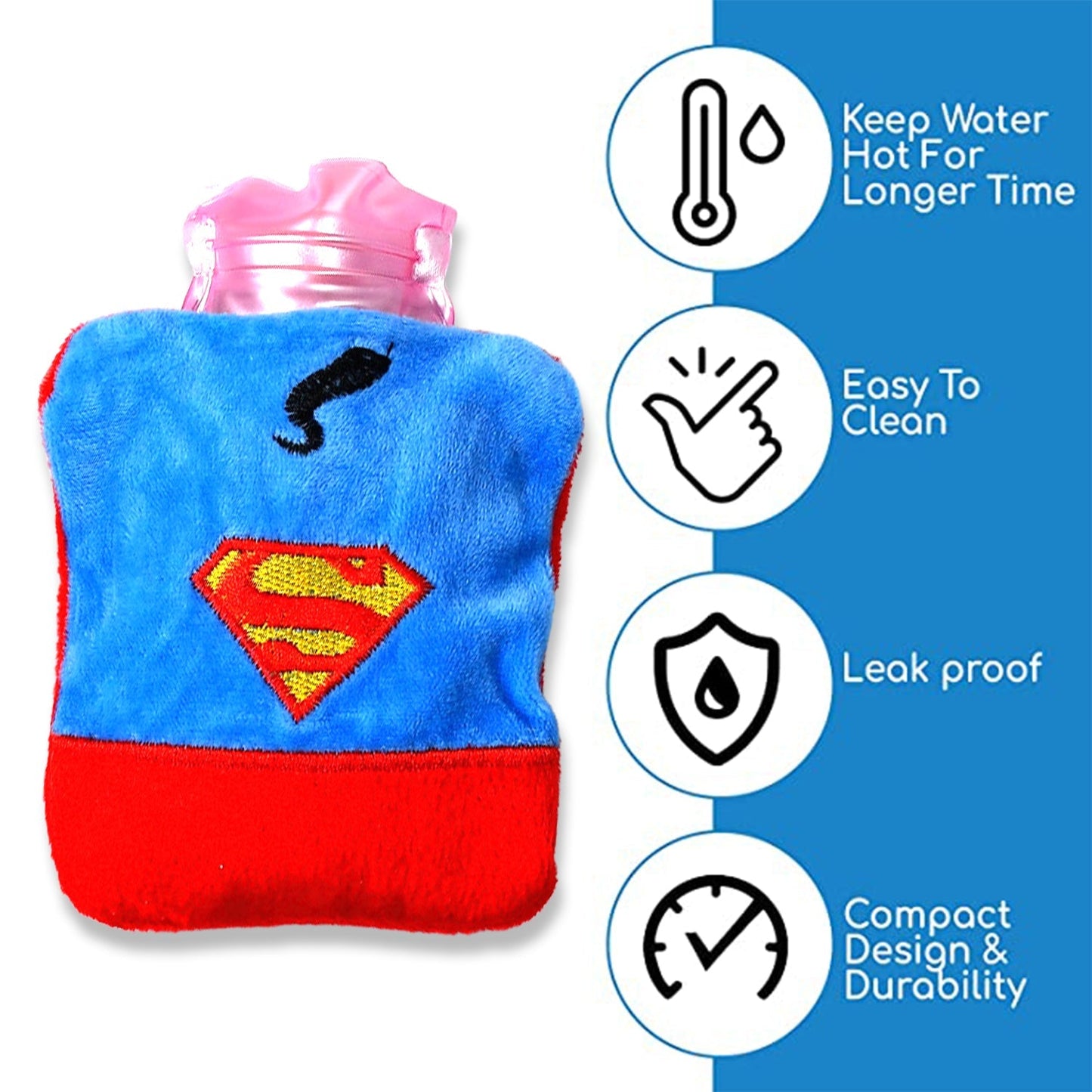 6530 Superman Print small Hot Water Bag with Cover for Pain Relief, Neck, Shoulder Pain and Hand, Feet Warmer, Menstrual Cramps. DeoDap