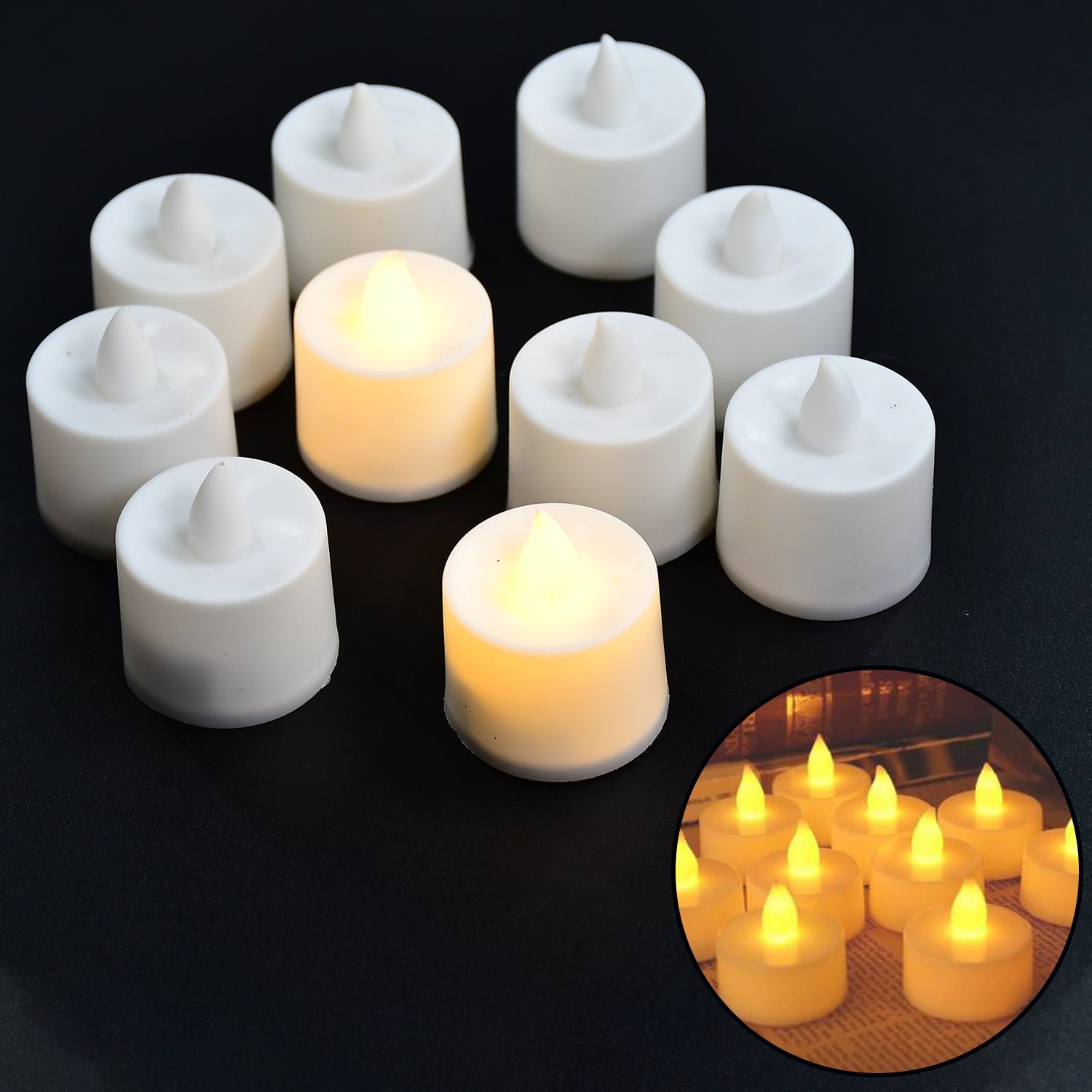 6283 Festival Decorative - LED Yellow Tealight Candles (White, 10 Pcs) With Container DeoDap