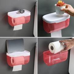 4154 Multifunction 2-in-1 Bathroom Tissue Box Paper Phone Tablet Holder with Hook Self Adhesive Punch-Free, Wall Mounted Waterproof Bathroom Roll Holder (1 Pc)