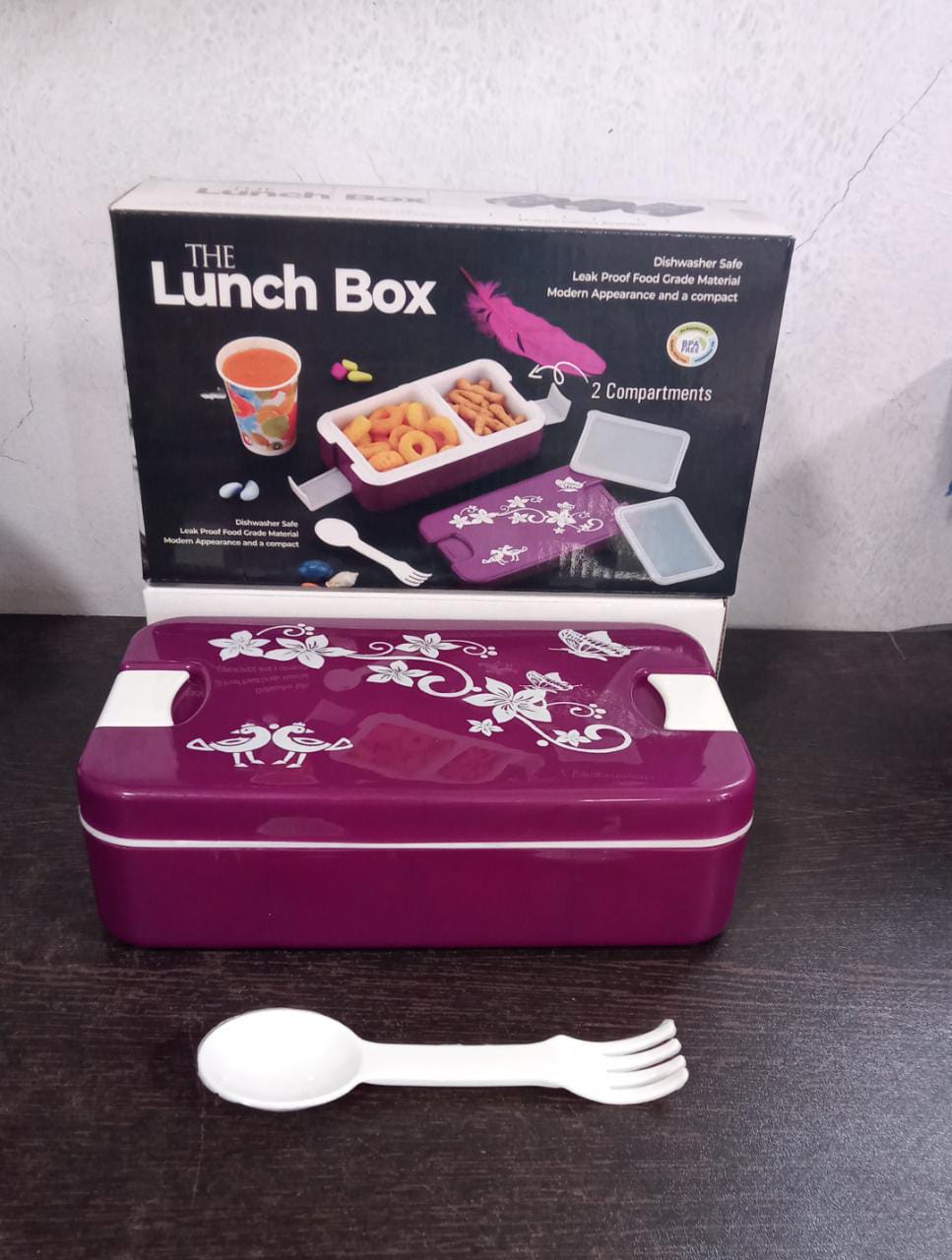 5332 AIRTIGHT LUNCH BOX 2 COMPARTMENT LUNCH BOX LEAK PROOF FOOD GRADE MATERIAL LUNCH BOX MODERN APPEARANCE & COMPACT LUNCH BOX WITH SPOON