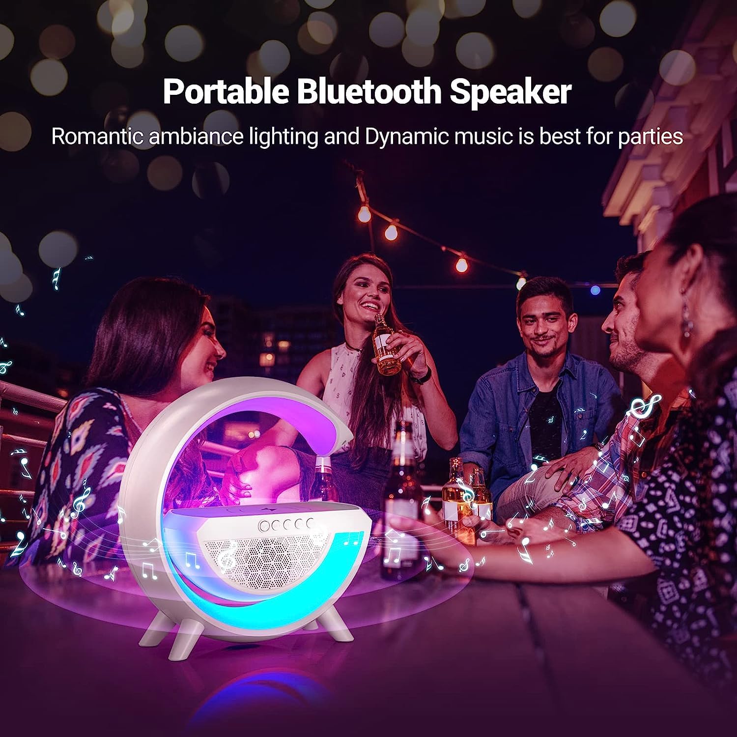 1393   3-in-1 Multi-Function LED Night Lamp with Bluetooth Speaker, Wireless Charging, for Bedroom for Music, Party and Mood Lighting - Perfect Gift for All Occasions