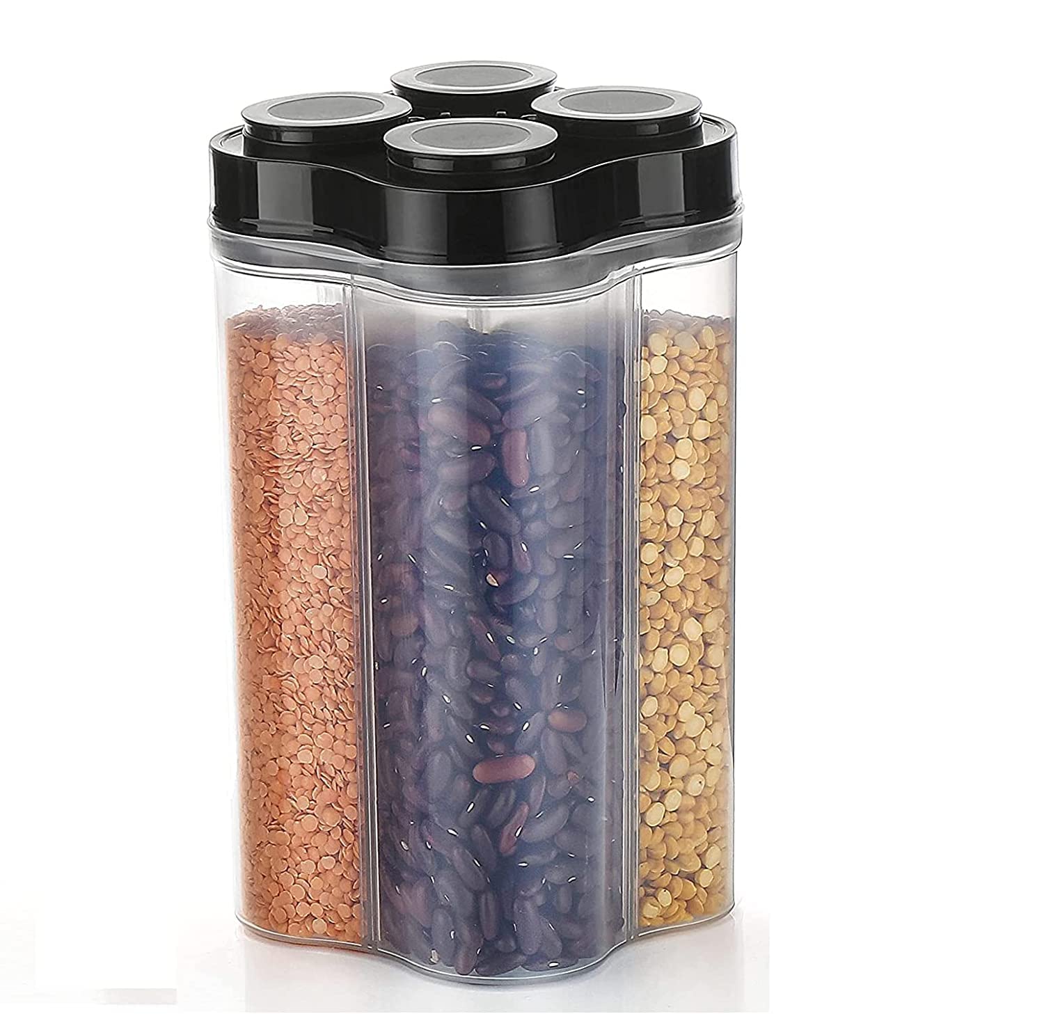 0764B Plastic Lock Food Storage 4 Section Container Jar for Grocery, Fridge Container. DeoDap