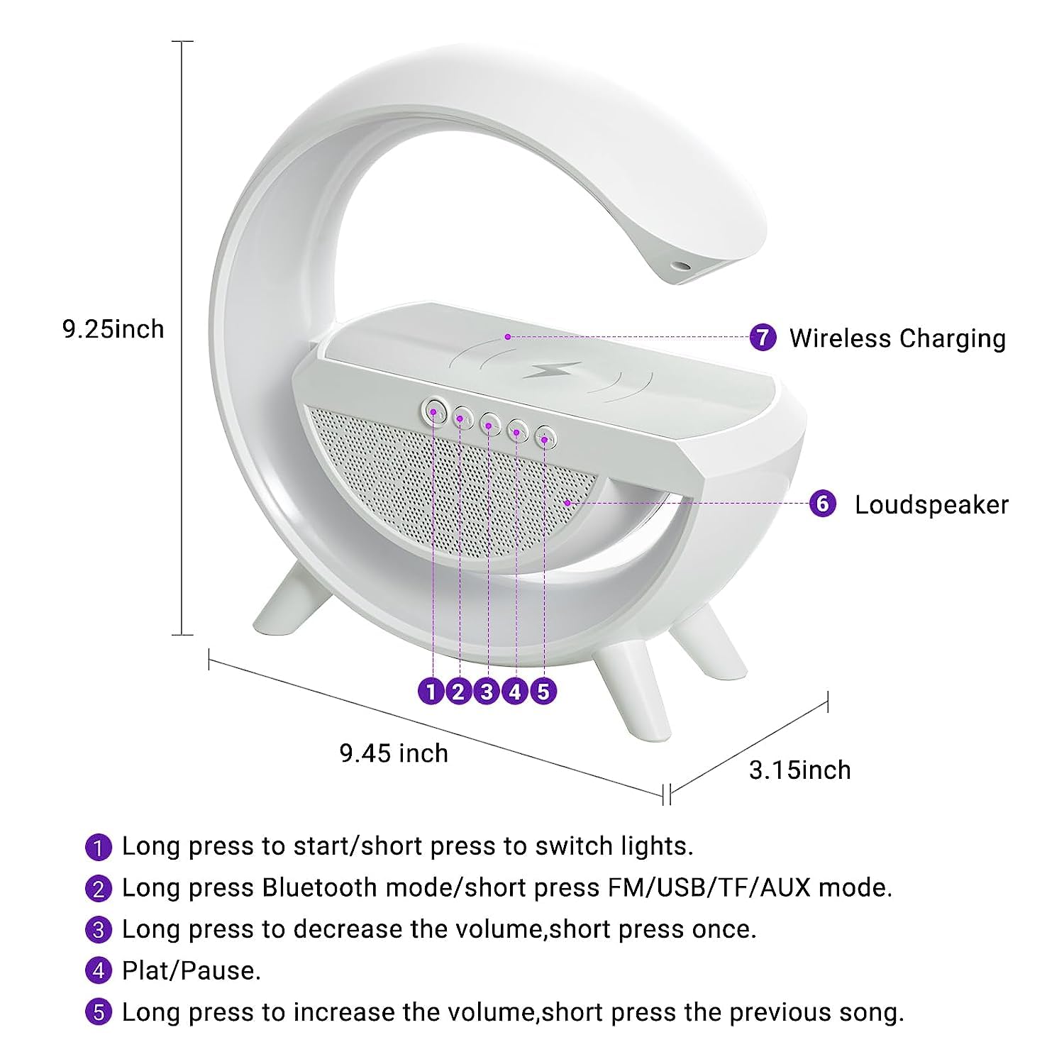 1301 3-in-1 Multi-Function LED Night Lamp with Bluetooth Speaker, Wireless Charging, for Bedroom for Music, Party and Mood Lighting - Perfect Gift for All Occasions  blootuth speaker (Media Player)