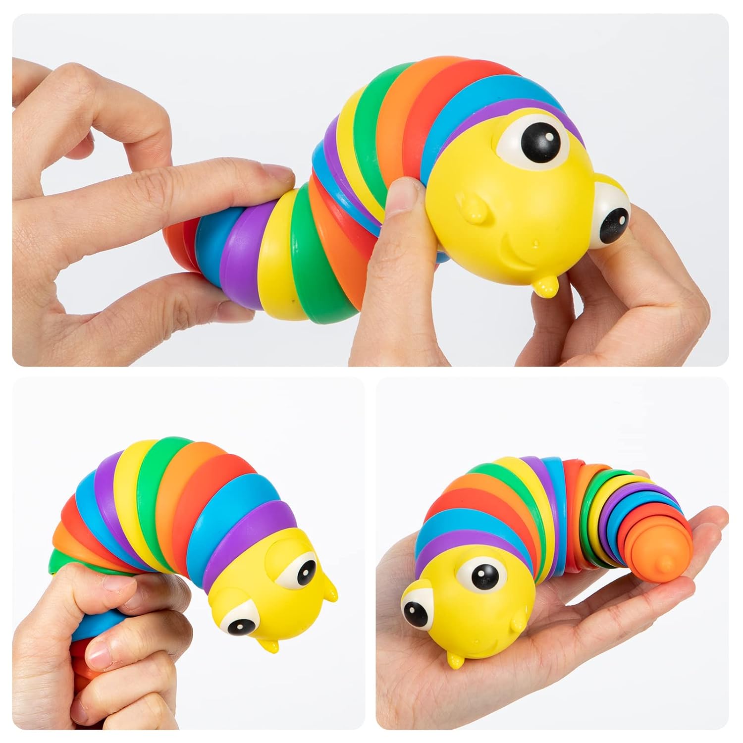 17594 3D Rainbow Color Plastic Slug Fidget Toys, Stress Relieving Toy, Sensory Slug Toy for Boys and Girls, Finger slug Toy, for Autistic, Caterpillar Fidget Toys Stress Relief Gifts for Toddlers Kids Adults  (1 Pc)