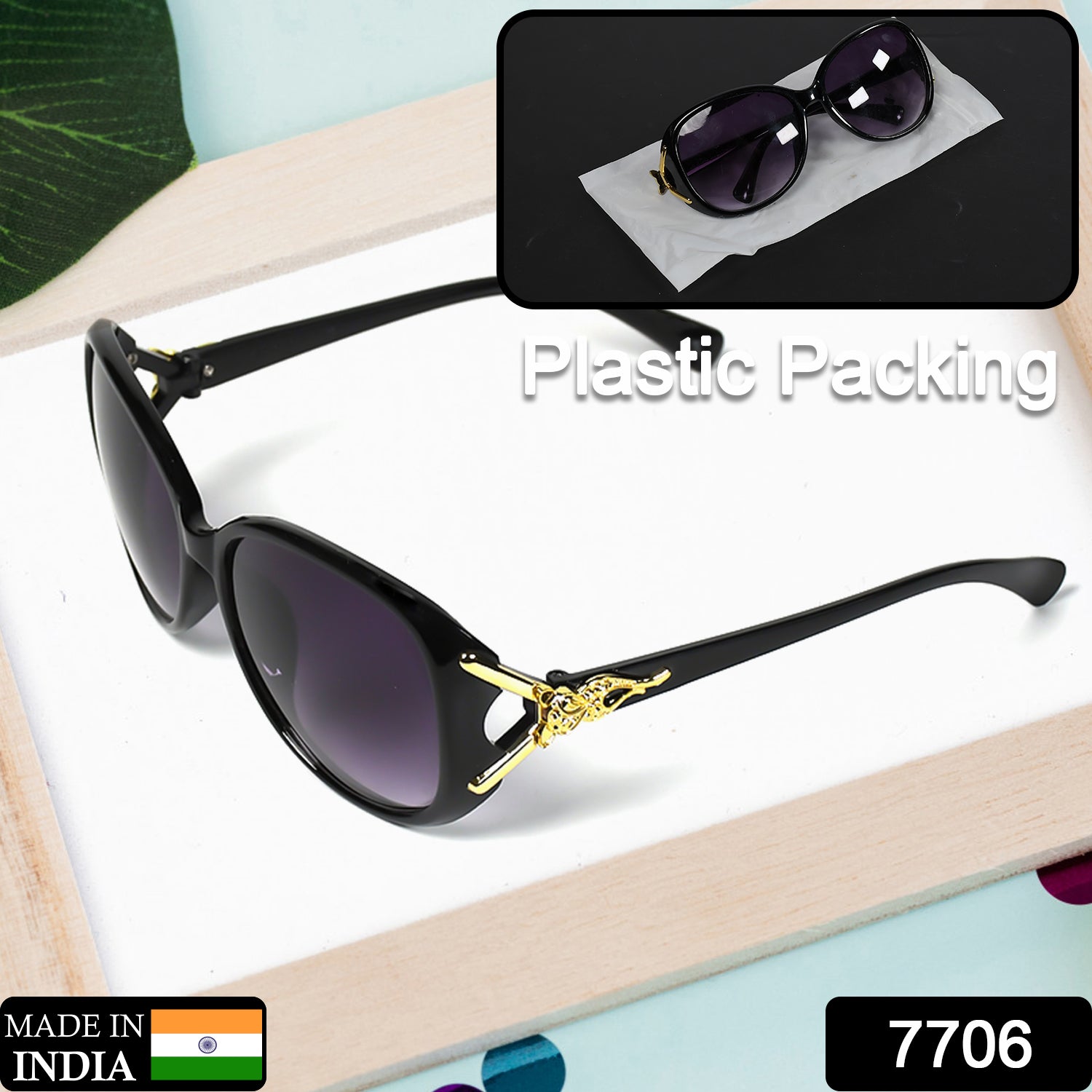 7706 Women Specs Black Polarized Sunglasses Elegant Female Sunglass For Indoor & Outdoor Use DeoDap