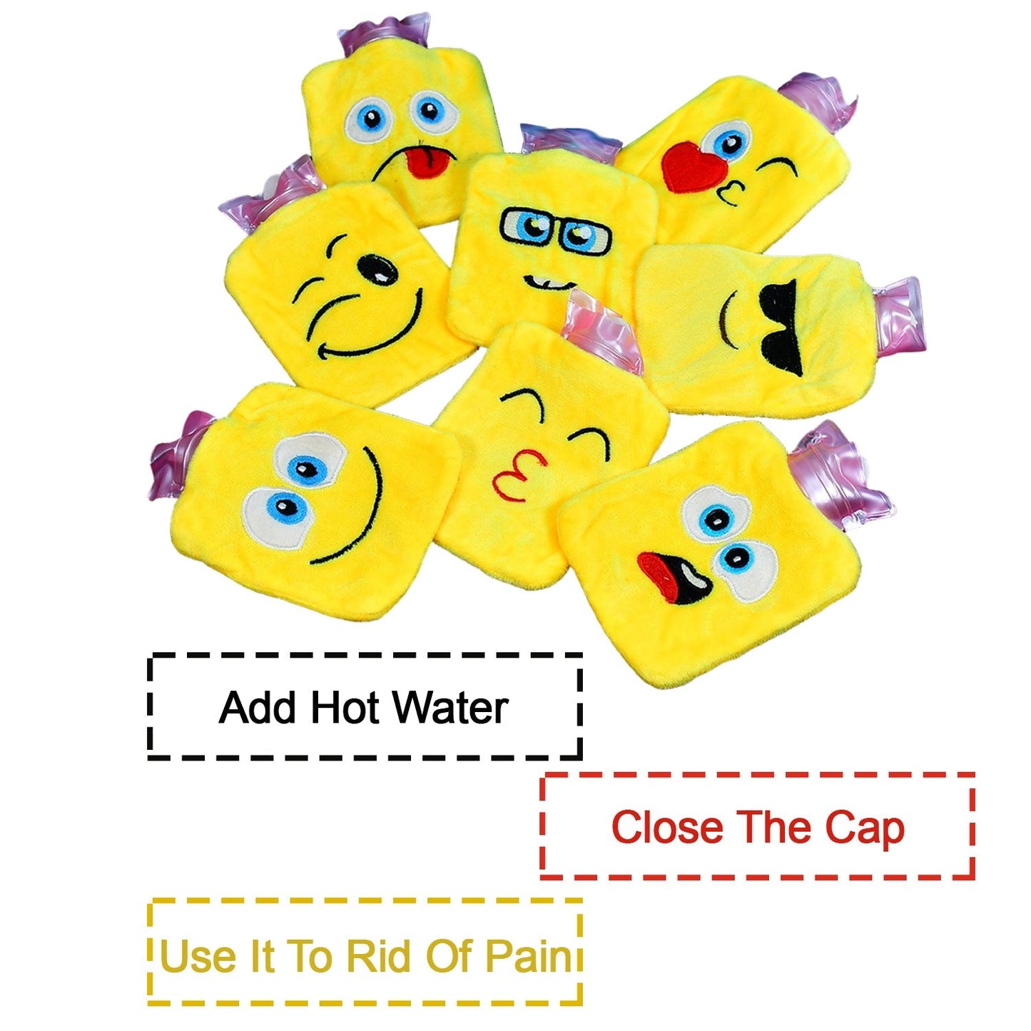 6535 1pc Mix Emoji designs small Hot Water Bag with Cover for Pain Relief, Neck, Shoulder Pain and Hand, Feet Warmer, Menstrual Cramps. DeoDap