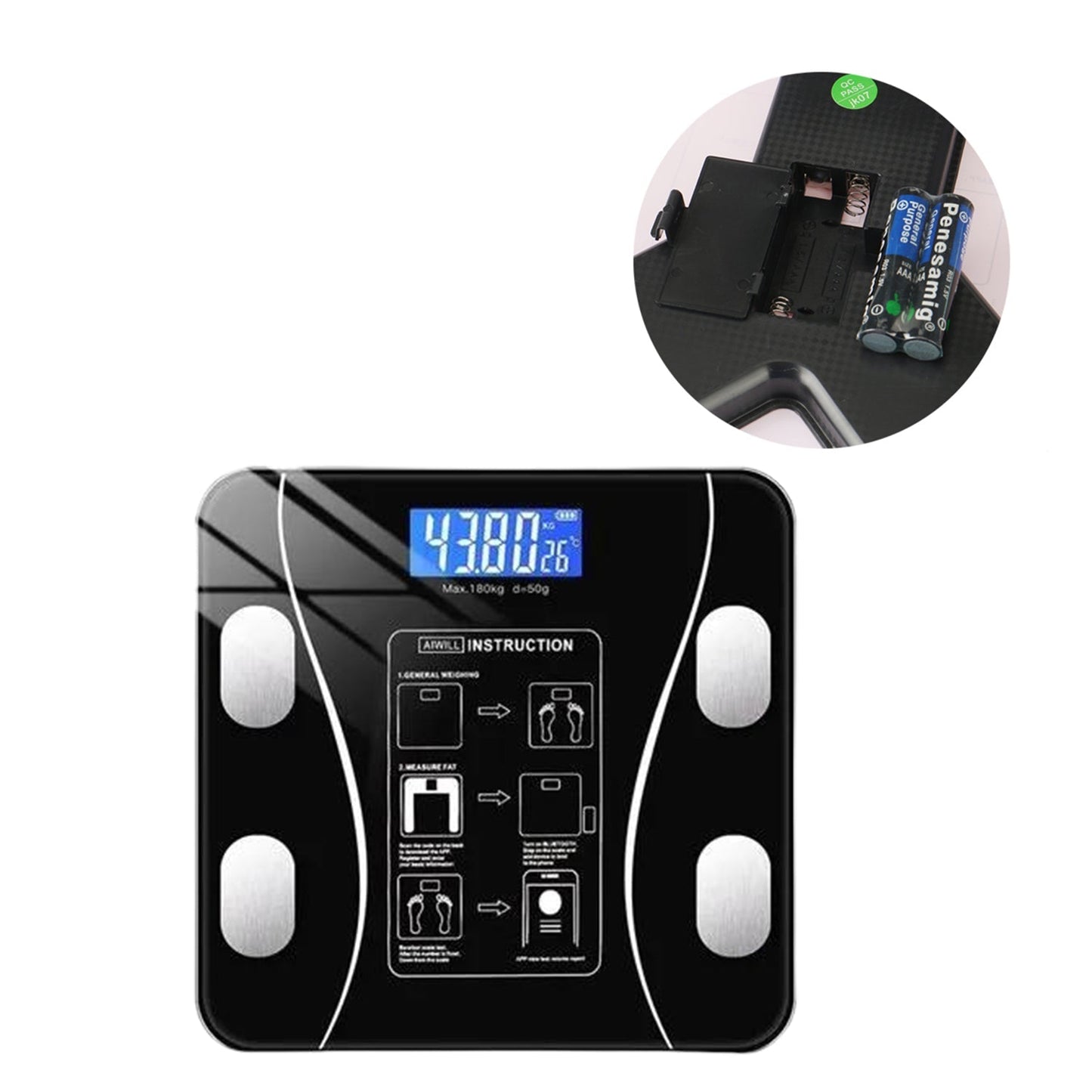 6326 Bluetooth Body Fat Scale Digital Smart Body Weight Scale iOS and Android App to Manage Body Weight, Body Fat, Water, Muscle Mass, BMI, BMR, Bone Mass and Visceral Fat with BMI Scale DeoDap