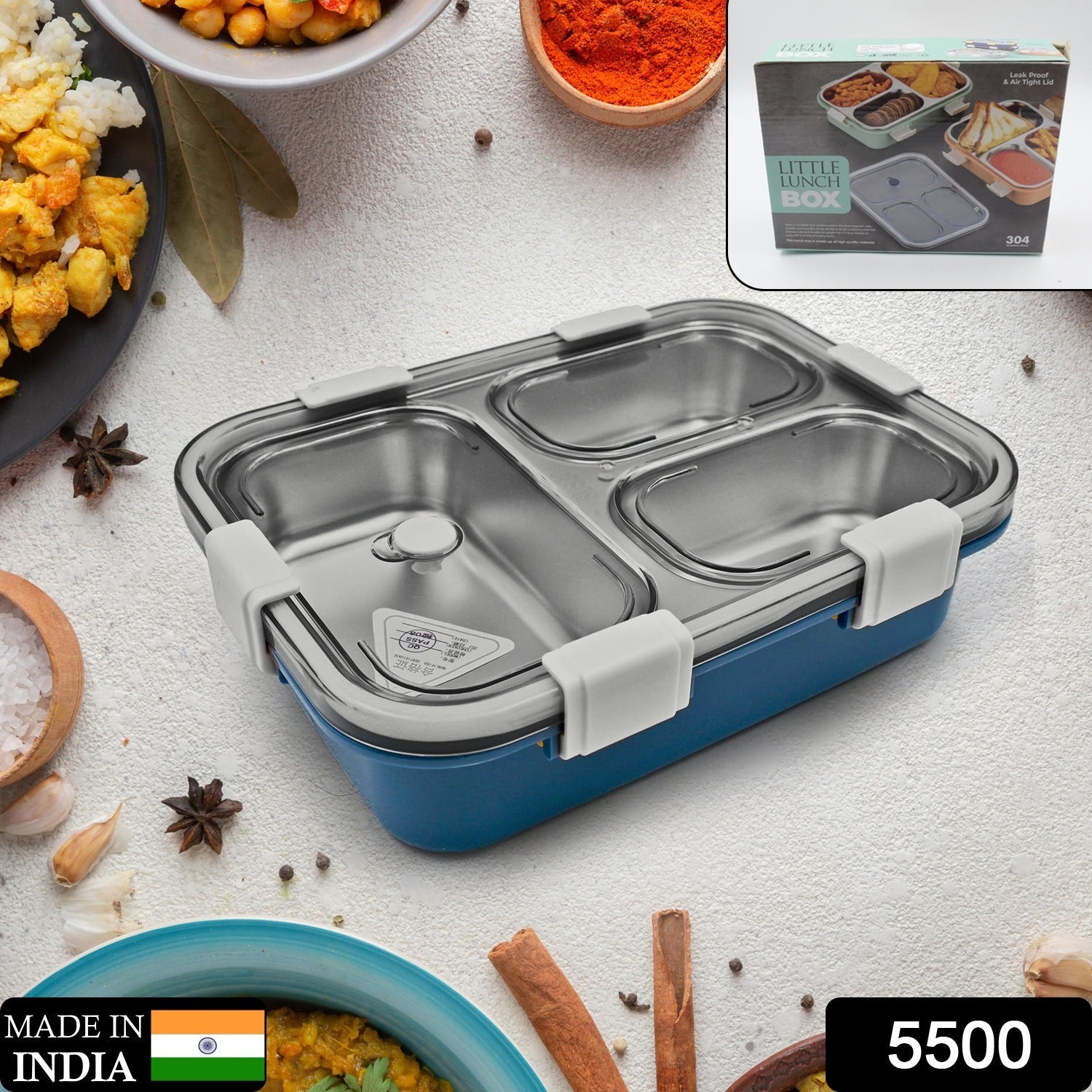 5500 3 Compartment Transparent Stainless Steel Lunch Box for Kids, Tiffin Box, Lunch Box, Lunch Box for Kids, Insulated Lunch Box, Lunch Box for Office Women and Men, Stainless Steel Tiffin Box for Boys, Girls, School Office